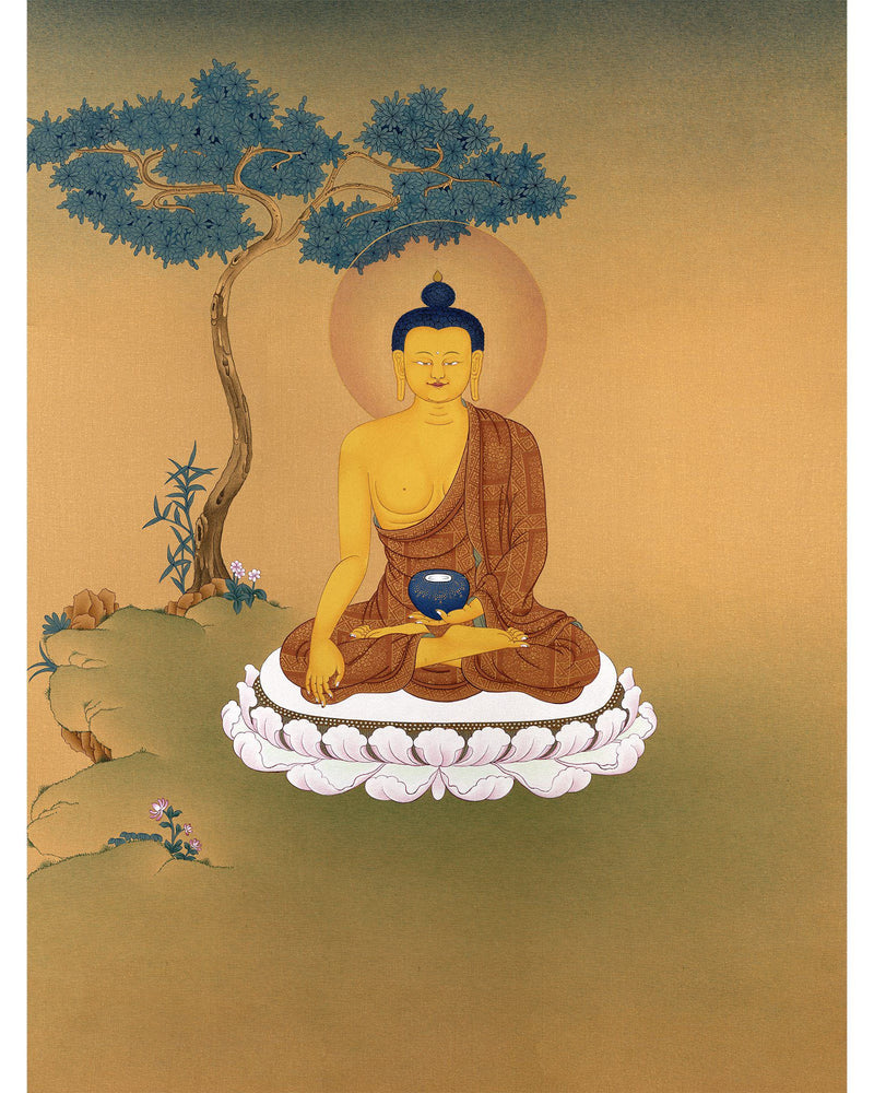 Shakyamuni Buddha, Vajrayana Thangka, Tibetan Thangka in Natural Stone Colors