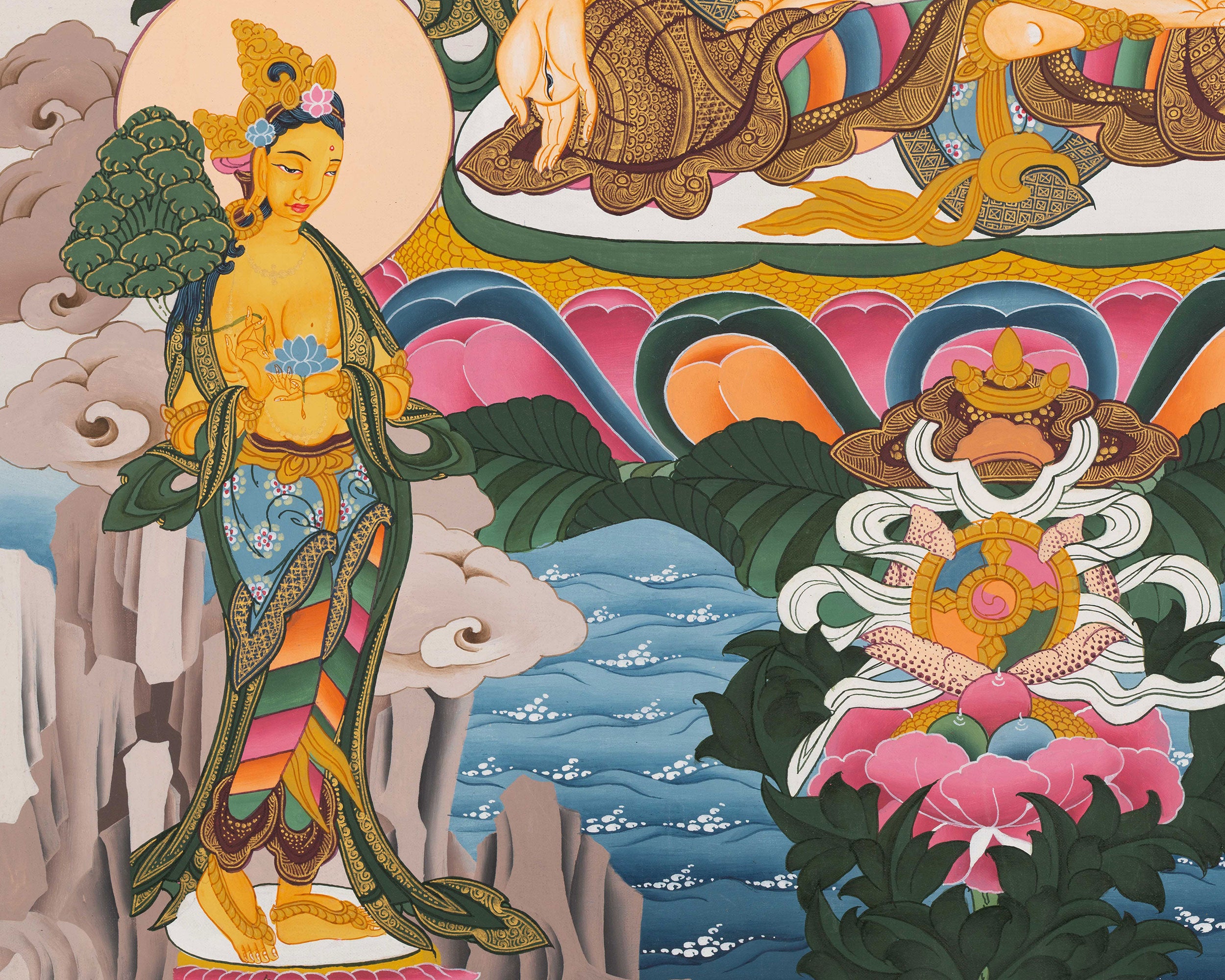 Tibetan Buddhist Goddess White Tara Thangka | Healing Deity and Protector of Life