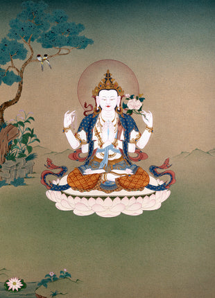 Avalokiteshvara, Chenrezig Thangka Painting, Traditional Karma Gadri Thangka