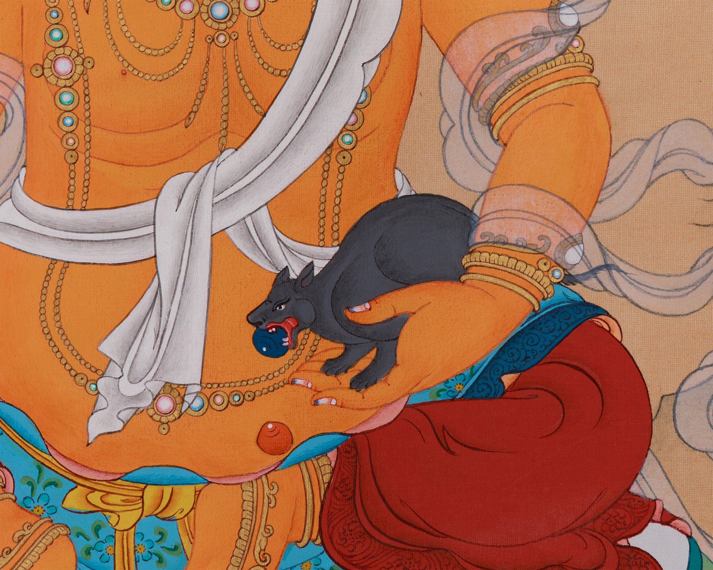 Buddha of Wealth, Dzambhala | Hand-Painted Thangka of Prosperity and Spiritual Protection