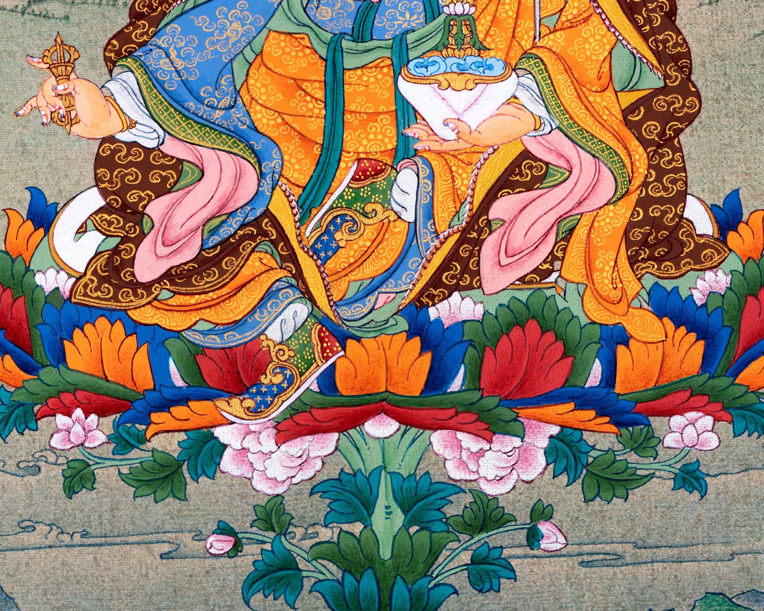 Sacred Guru Rinpoche Thangka | Handpainted Artwork For Mantra Practice | Authentic Tibetan Art