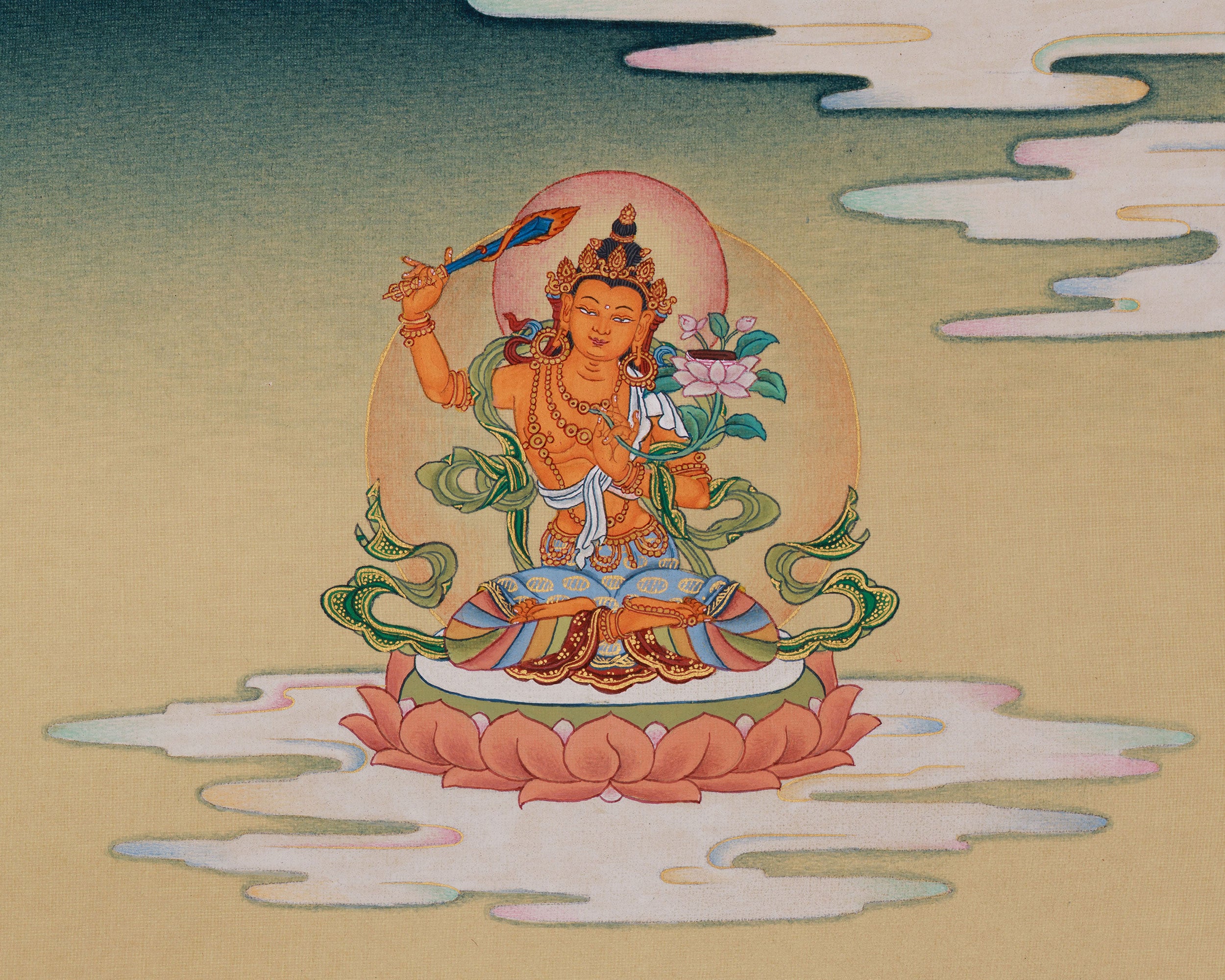Tibetan Compassion Deity, Chenrezig | Divine Trio: Avalokiteshvara, Manjushri, and Vajrapani