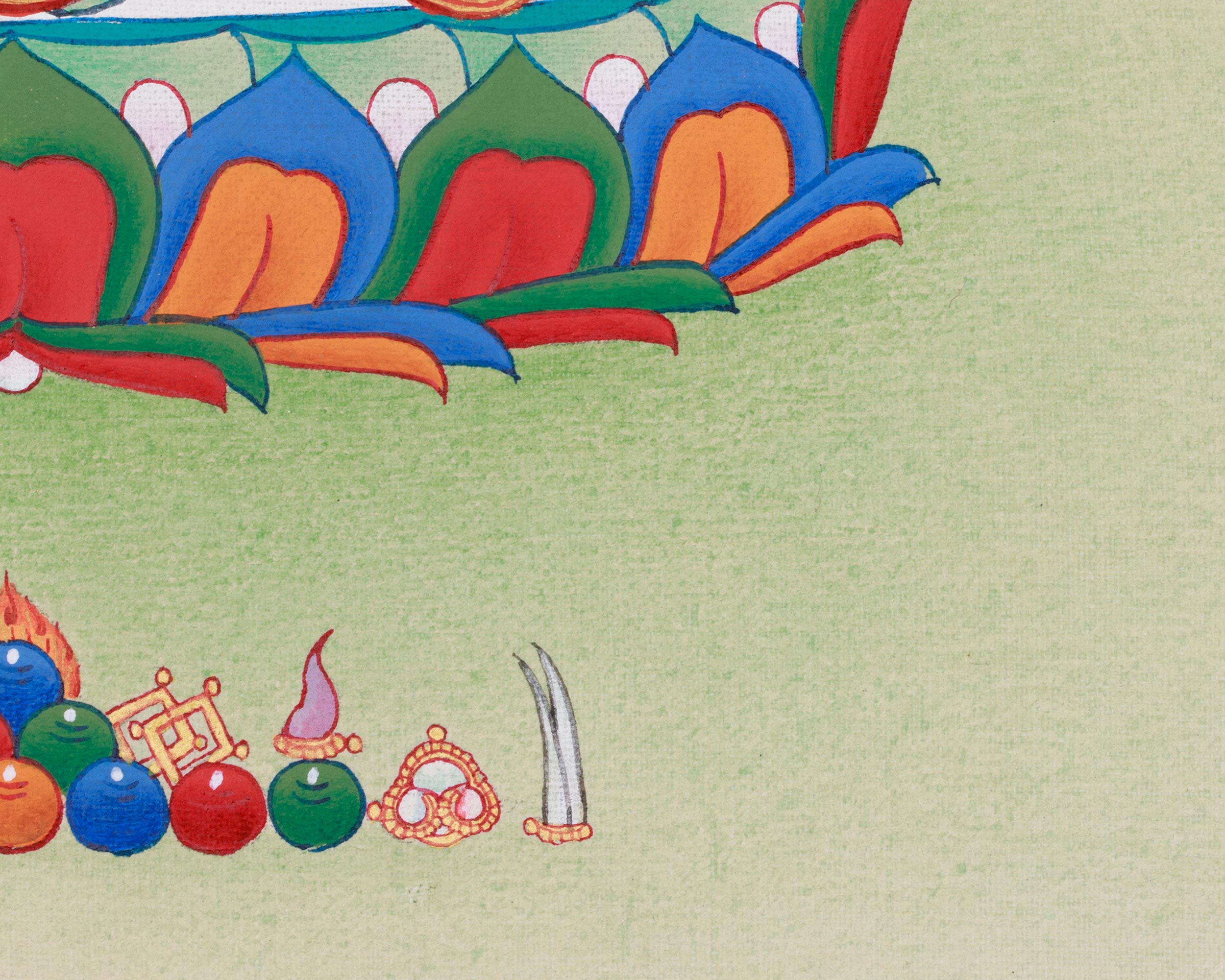 Hand-Painted Seven Eyes White Tara Thangka | Buddhist Art for Longevity and Healing