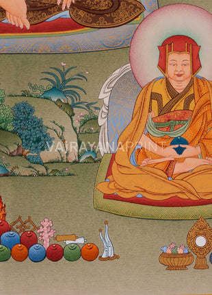Marpha with Milarepa and Gampopa Thangka Print | Digital Canvas Print Of Tibetan Masters Thangka
