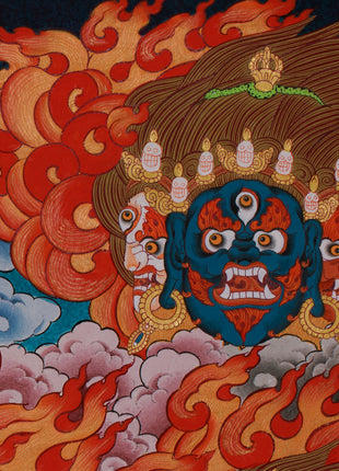 Yidam Yamantaka Head Thangka | Guardian Against Ignorance, Fear, and Spiritual Obstacles