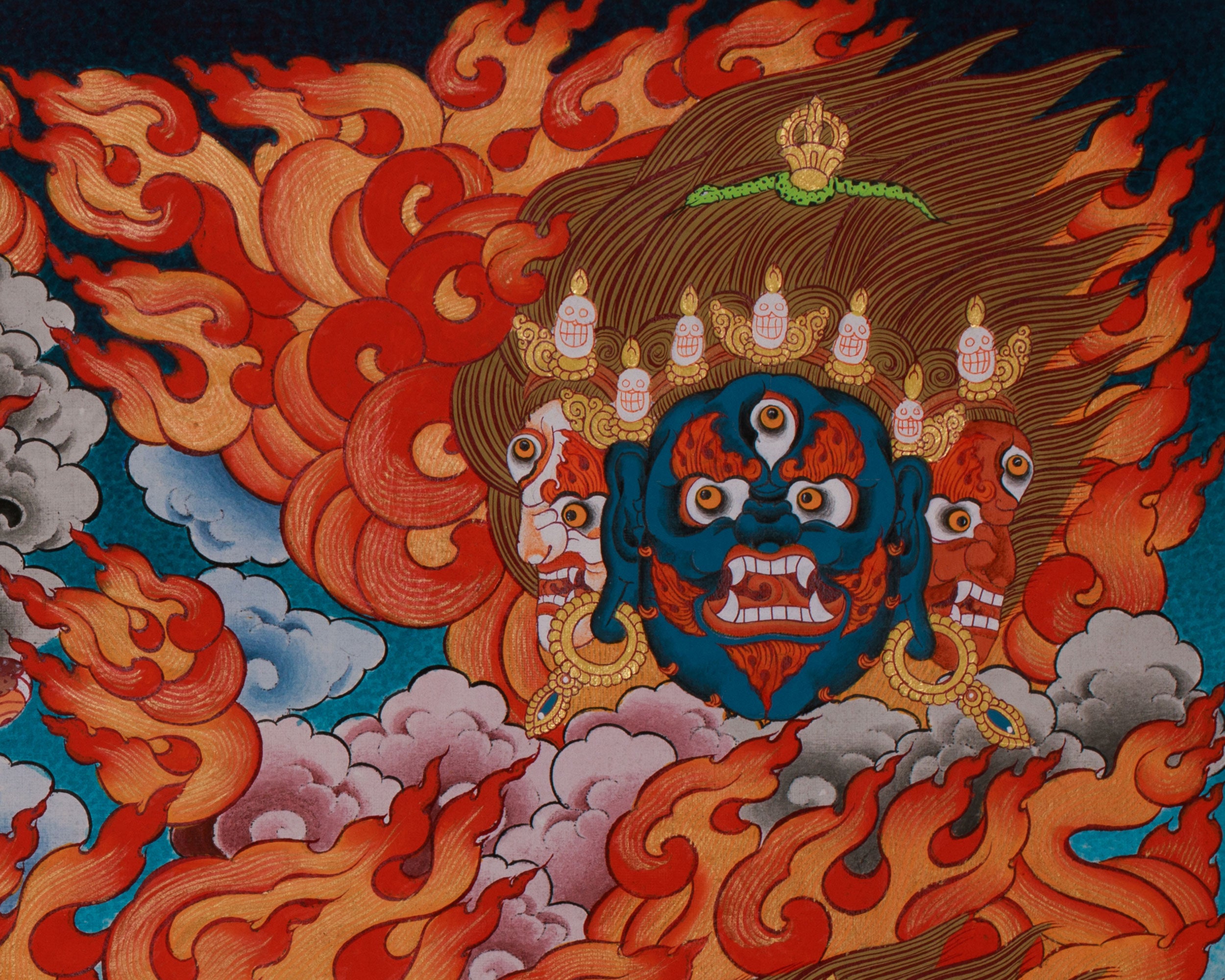 Yidam Yamantaka Head Thangka | Guardian Against Ignorance, Fear, and Spiritual Obstacles