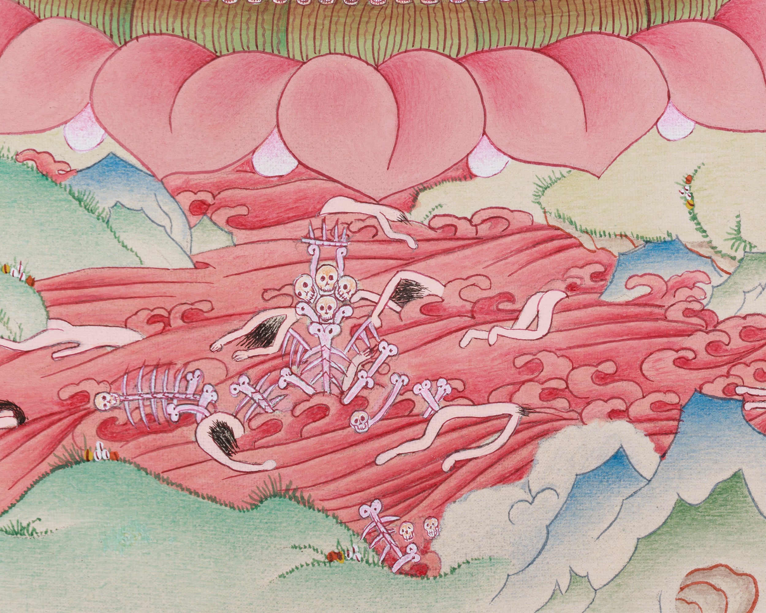 Original Chitipati Thangka | The Dancing Skeletons | Tibetan Buddhism