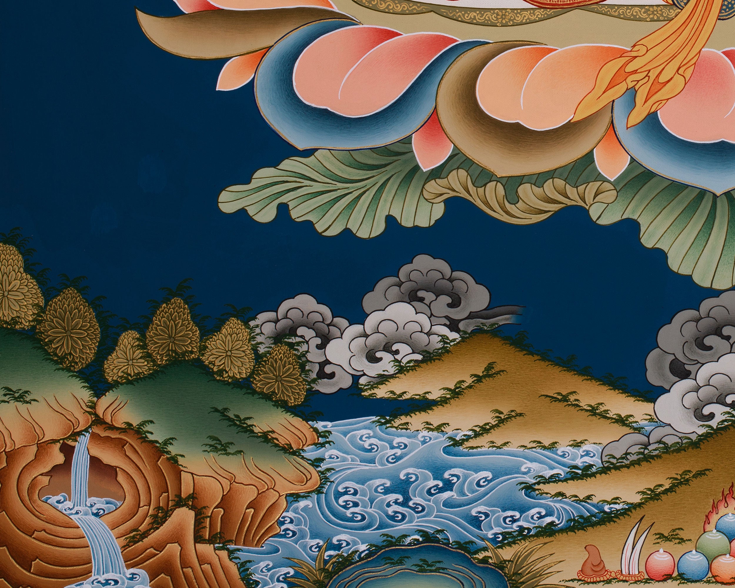 Hand-Painted Bodhisattva Manjushree Thangka | Large Buddhist Artwork of Wisdom Buddha