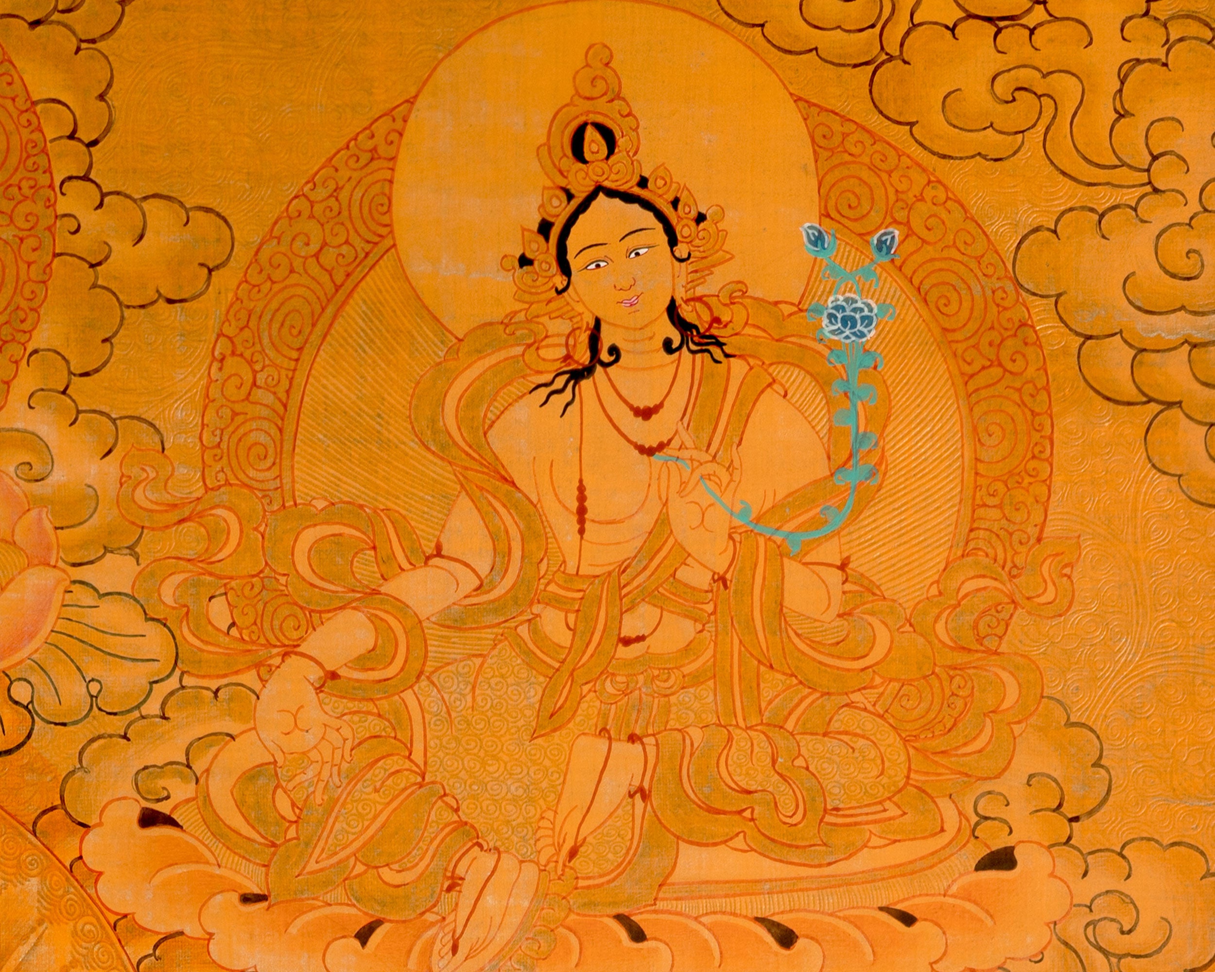 Gold Manjushri Thangka | Tibetan Buddhist Wall Decor Art