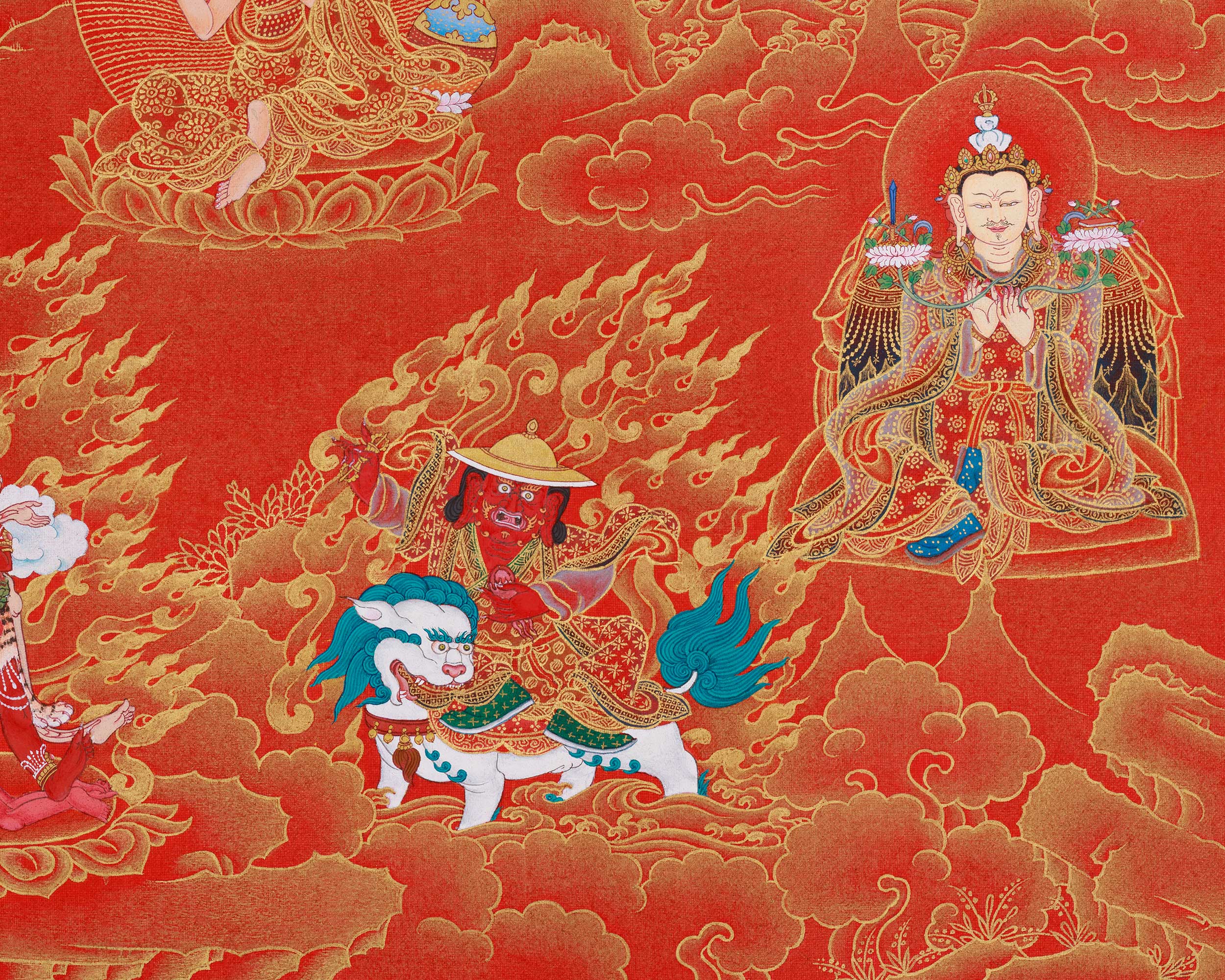 Experience the Sacred Power of Guru Sangye Thangka | A Premium NAKTHANG Thangka of Guru Rinpoche and His Divine Retinue