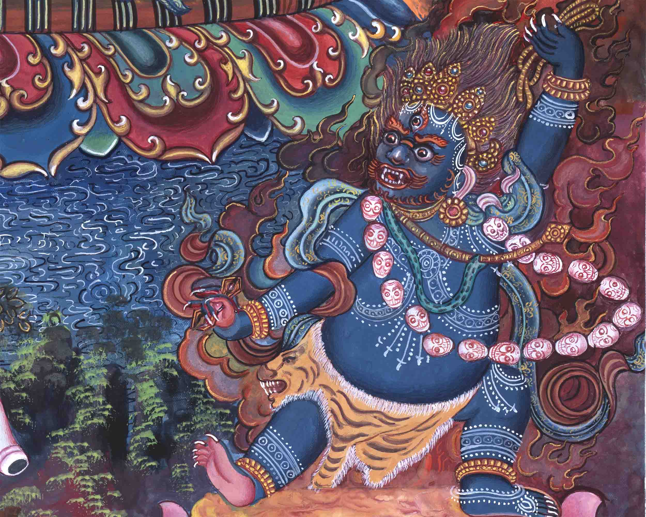 Mahakala Thangka Print | The Buddhist Wrathful Deity | Traditional Wall Decors
