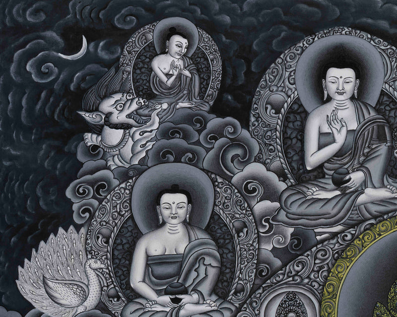 Signature Green Tara Thangka | Distinctive Blend of Color and Monochrome Serenity