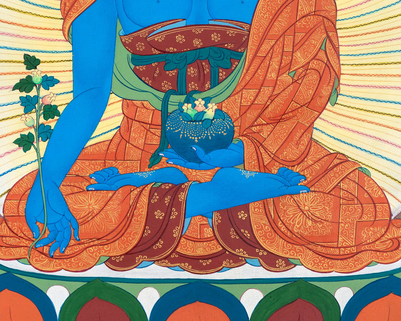 Karma Gadri Thangka Print of Medicine Buddha