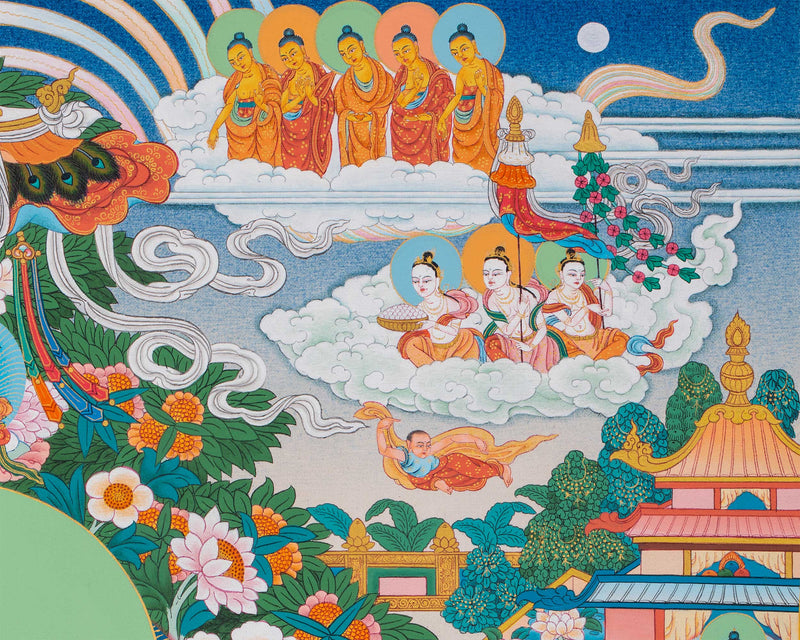 Thangka Print Of Infinite Light Buddha | Amitabha Singham Art For Meditation | Gift Ideas