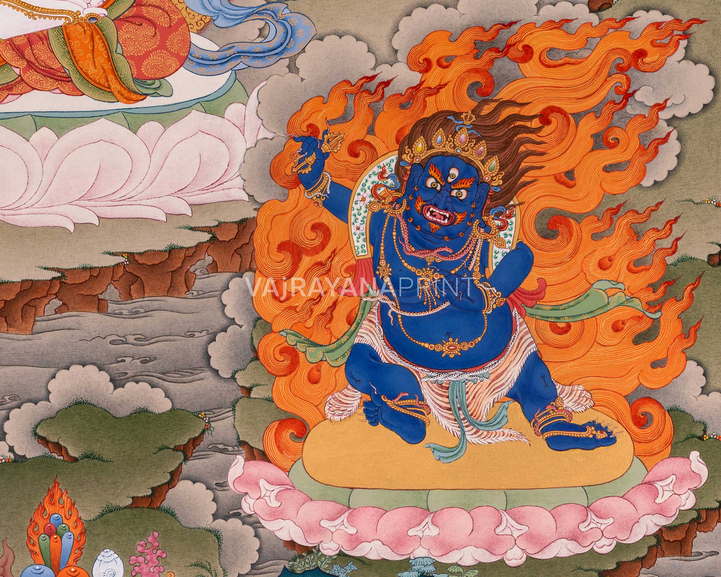 Four-Armed Avalokiteshvara Thangka Artwork Print | Traditional Bodhisattva Chenrezig on Cotton Canvas