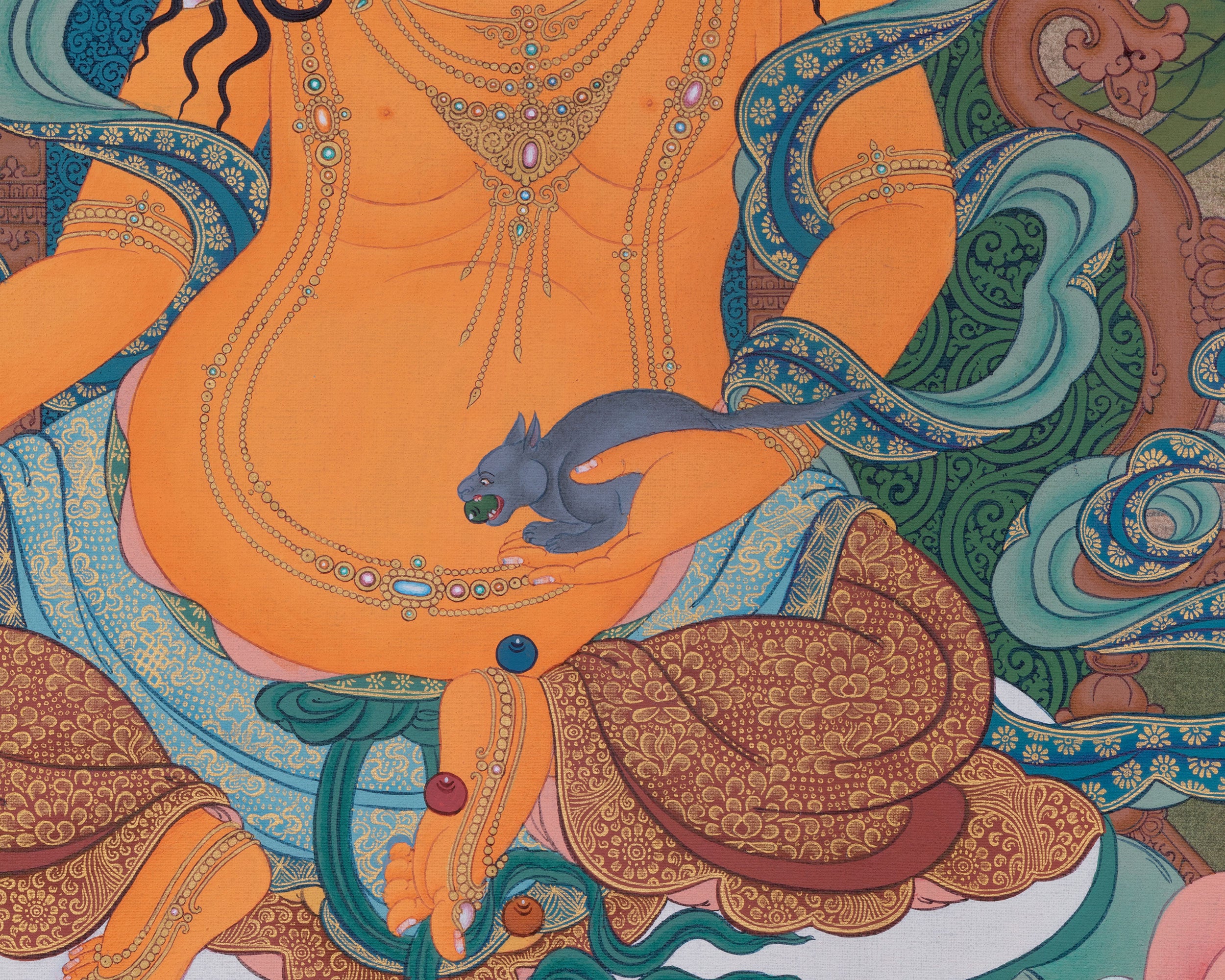 Jambala, Dzambhala Thangka Painting, Tibetan Thangka Print