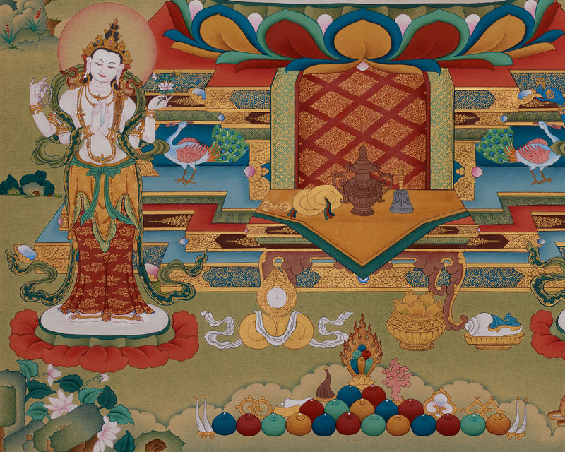 Red Amitabha Buddha Thangka | Buddha with Bodhisattvas