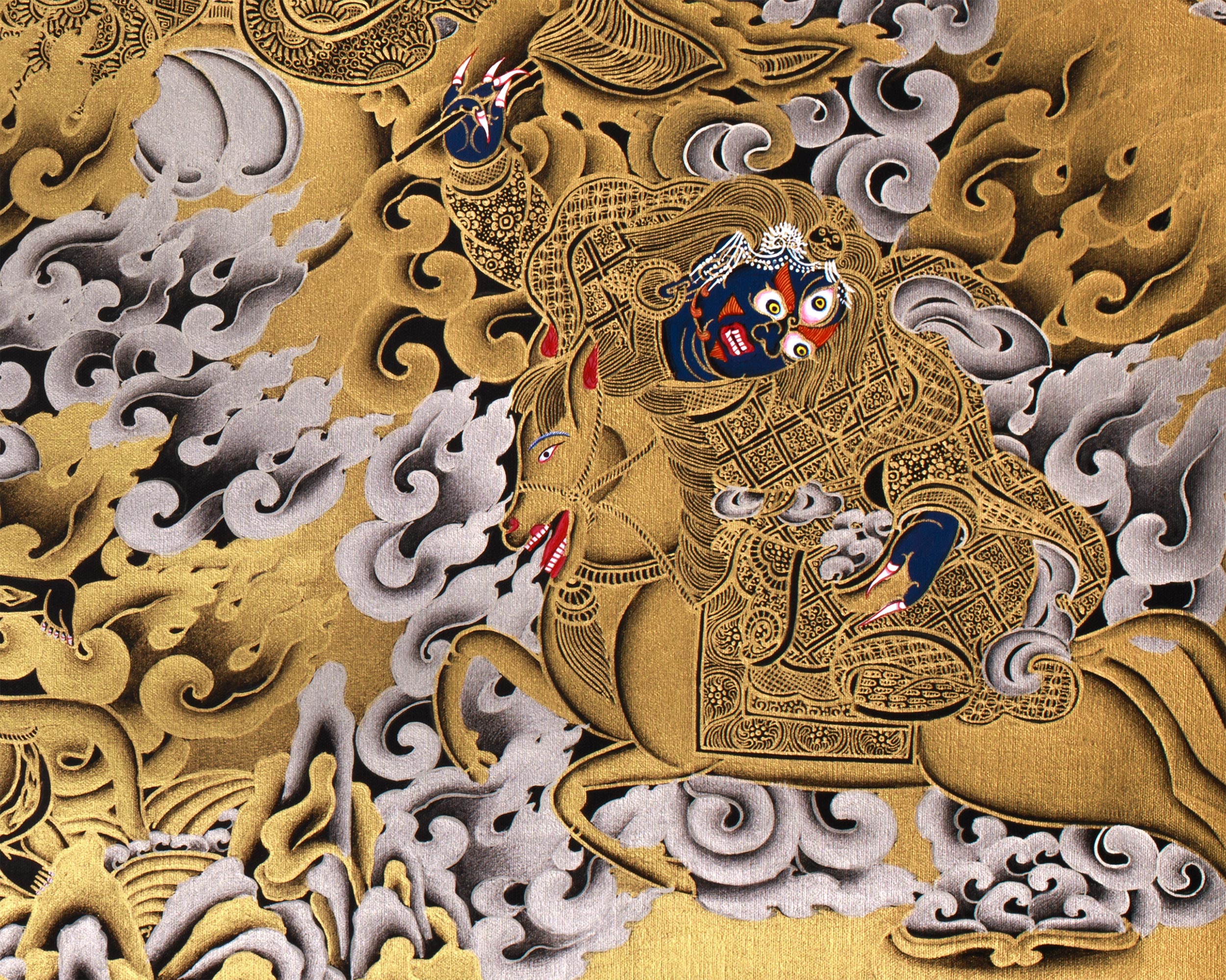 Fierce Guardian Mahakala | Pure Silver & Gold Embellishments | The Ultimate Protector of the Dharma