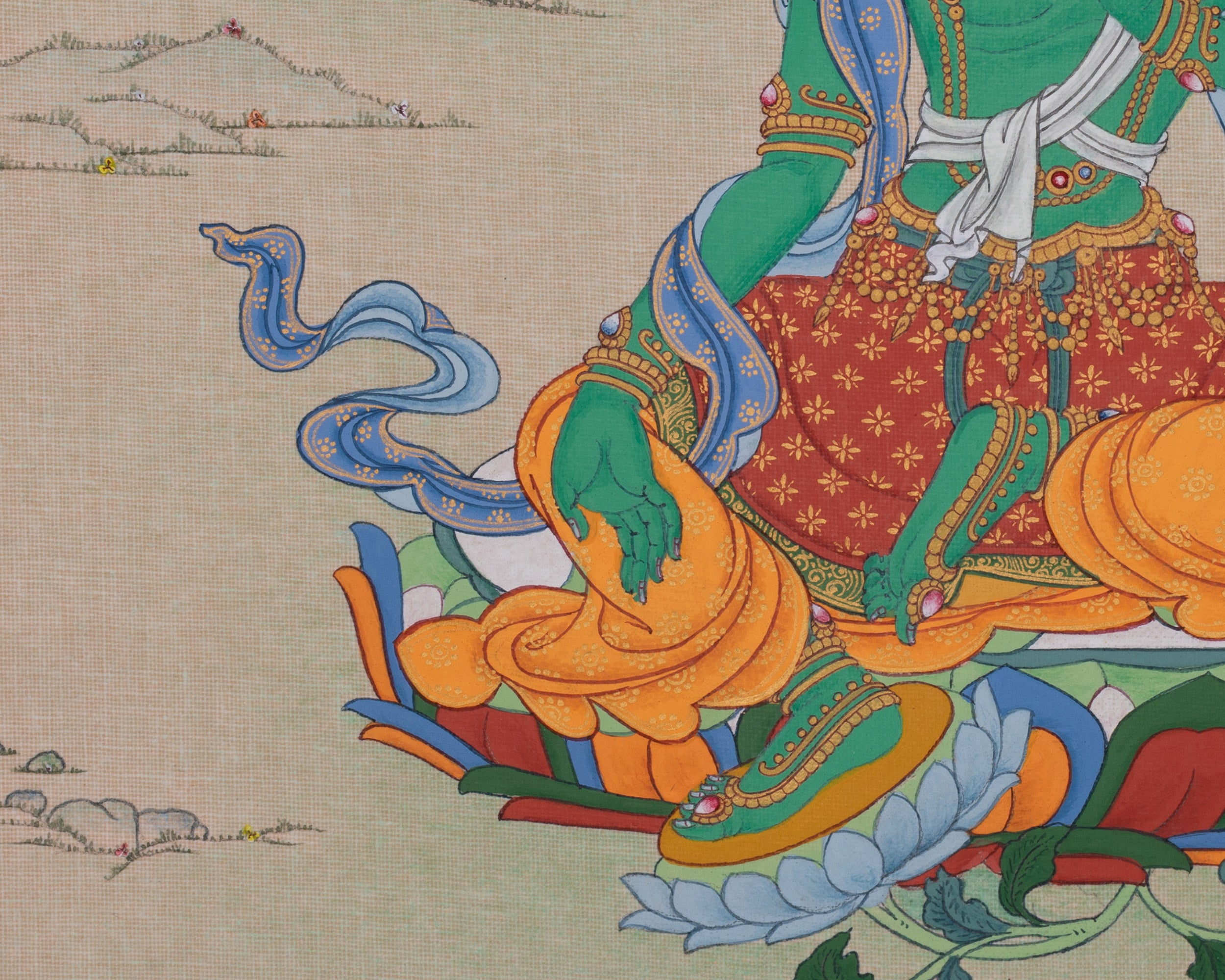 Small Green Tara Meditation Artwork | Buddhist Goddess of Compassion & Protection