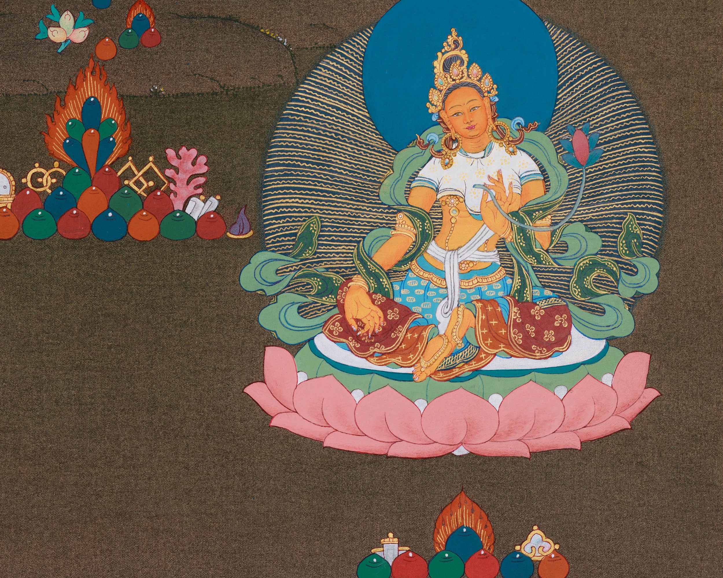 Namtoshe Buddha Thangka | Featuring Dzambhala and Vasundhara