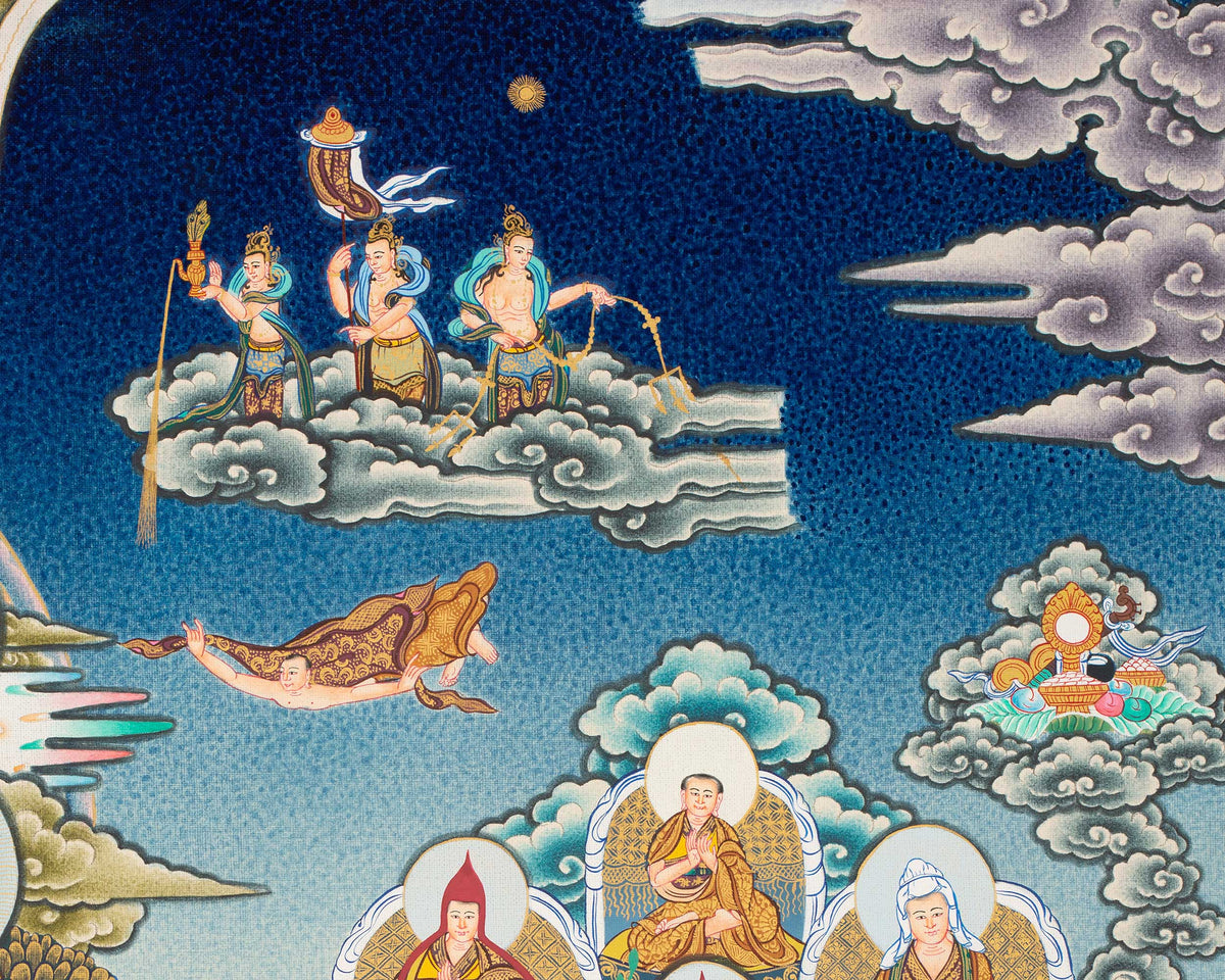 Guru Rinpoche Refuge Tree Thangka Painting | Hand Painted Buddhist Art of Nepal