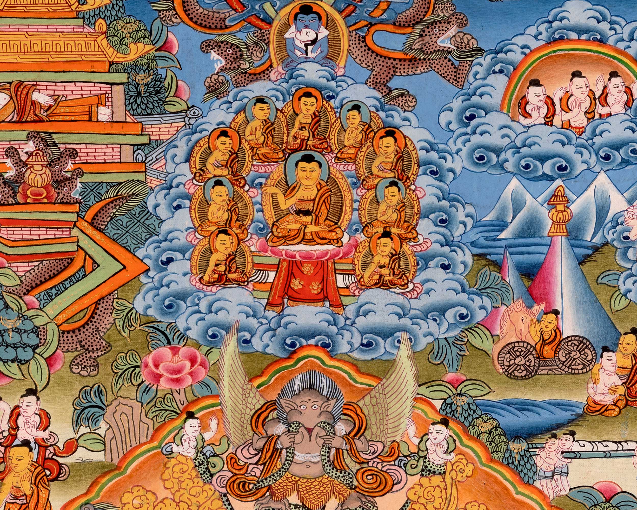The Life Story of Shakyamuni Buddha Thangka | Journey From Birth to Enlightenment