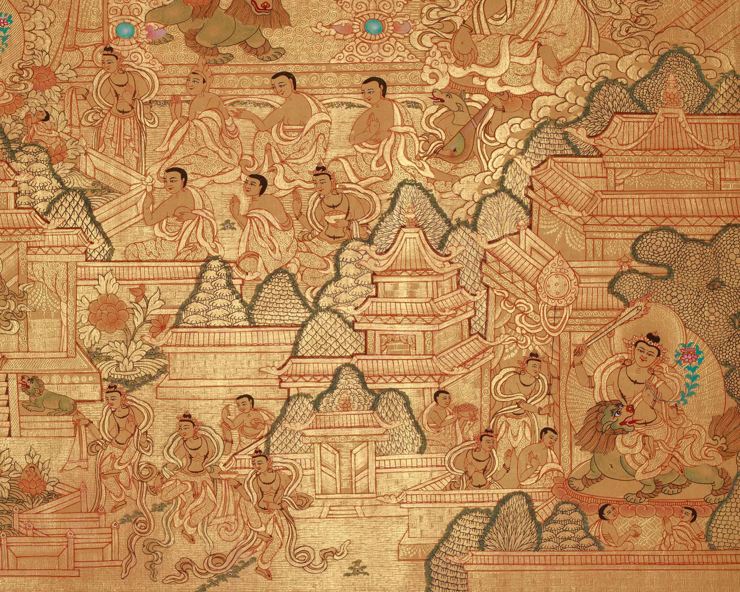 Majushri, Wisdom Buddha Thangka | A Spiritual Masterpiece of Enlightenment in Glorious Gold