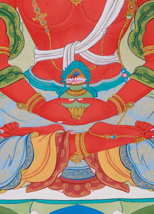 Amitayus Buddha in Natural Stone Colors Thangka