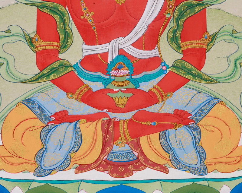 Amitayus Buddha in Natural Stone Colors Thangka