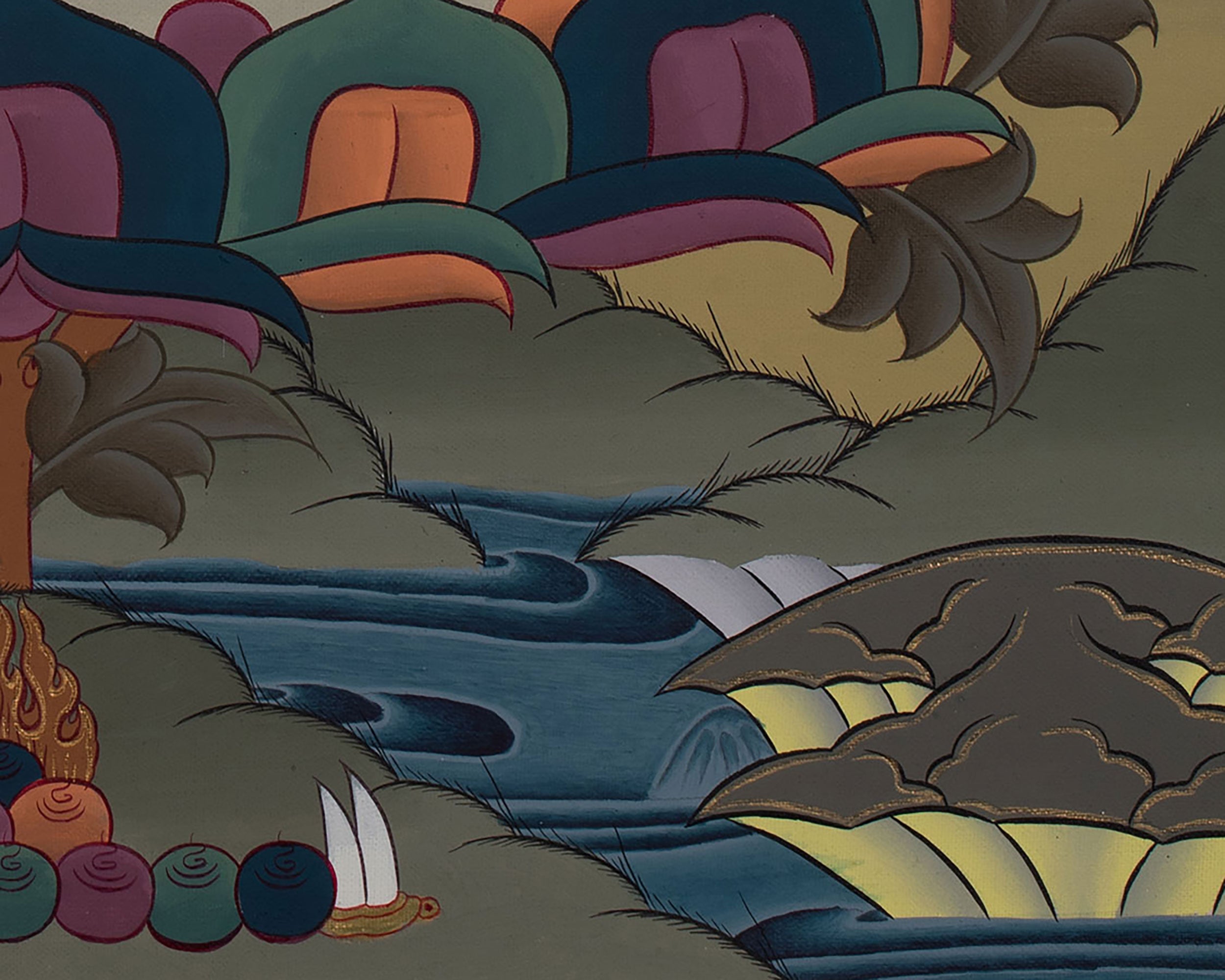 Four-Armed Compassionate Chenrezig Thangka | Hand-Painted Compassion Deity Art