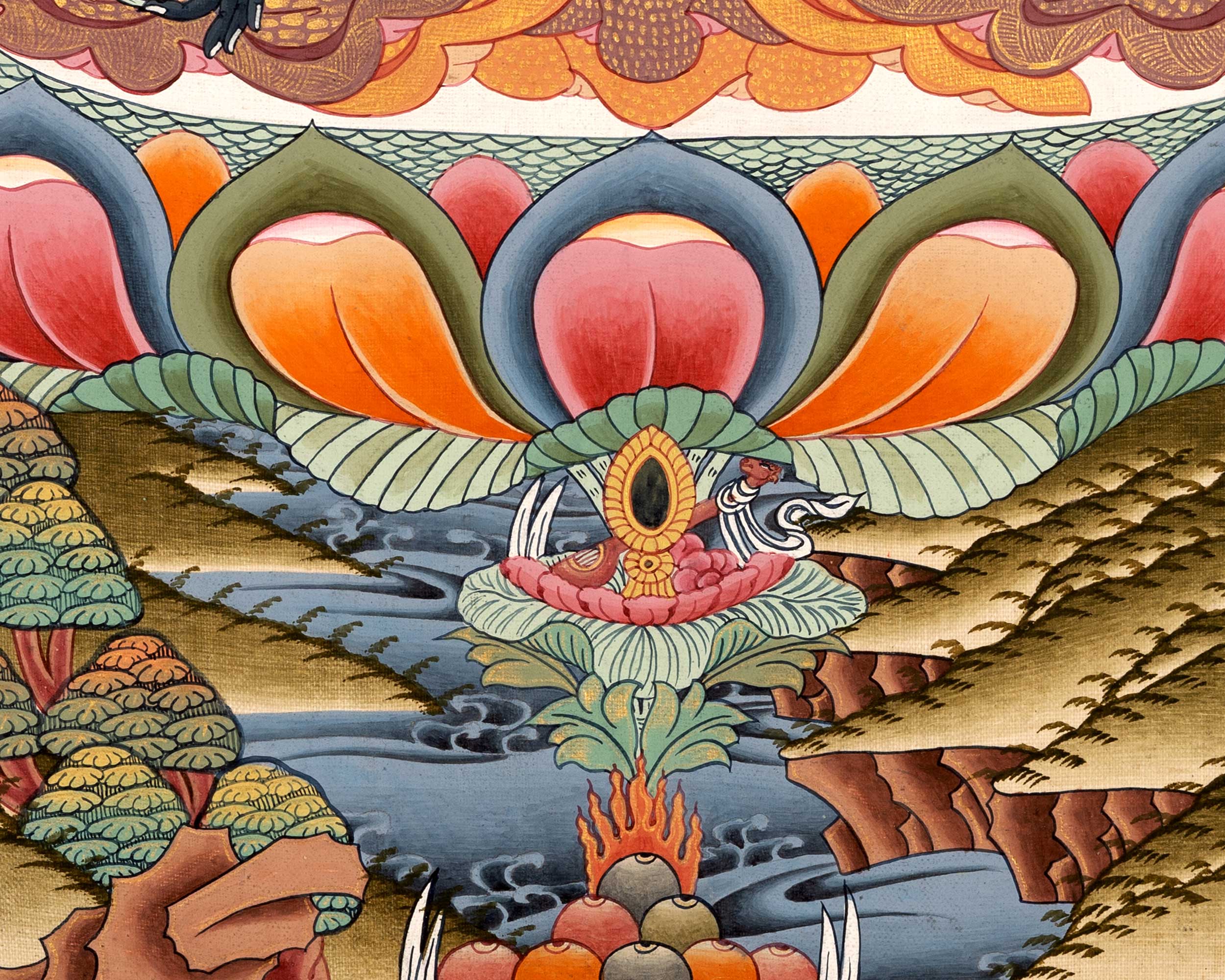 Medicine Buddha Originally Hand-Painted On Cotton Canvas | Shariputra and Maudalyana By His Side