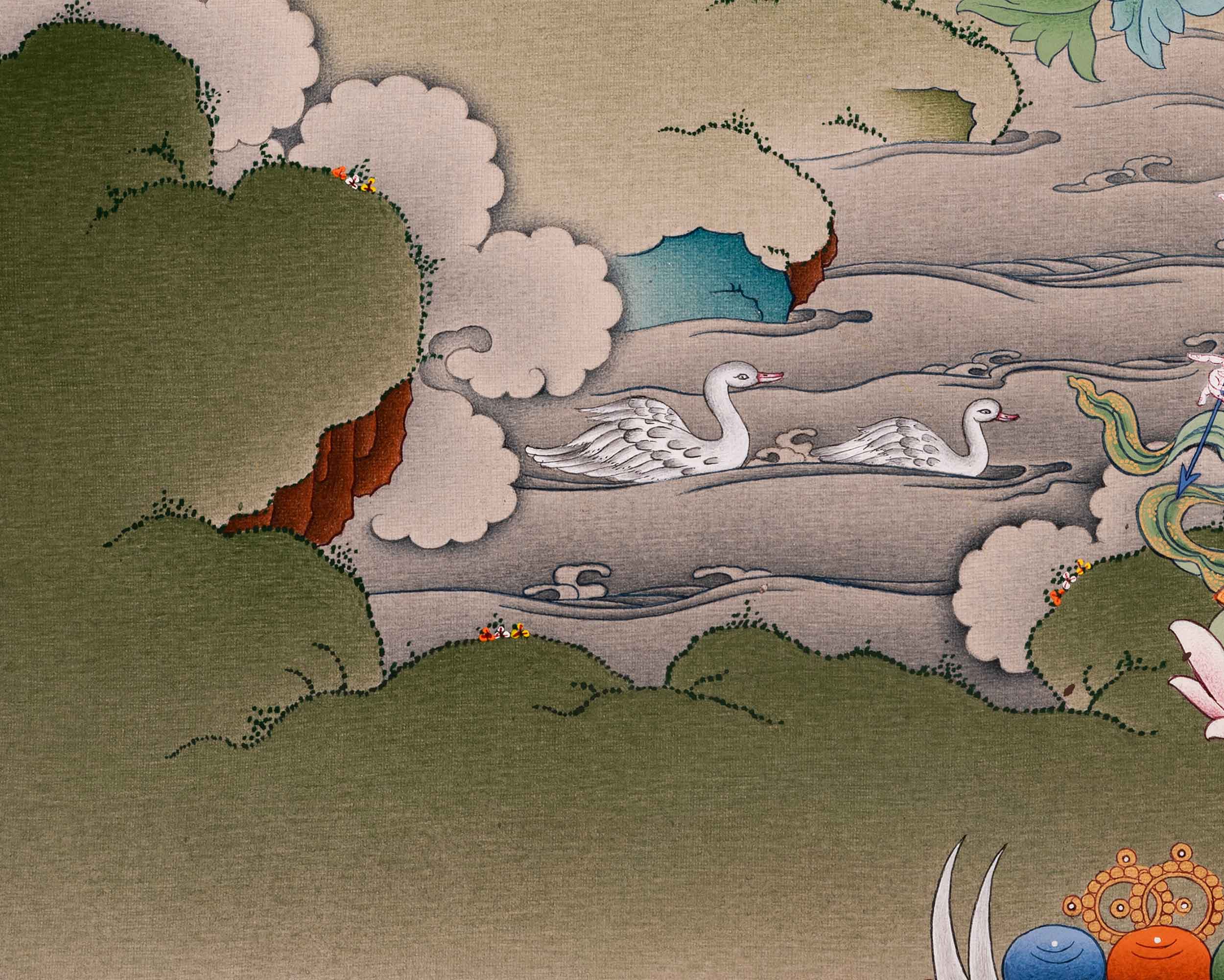Thangka Print of White Tara | Tibetan Artwork of the Three Longevity Deities