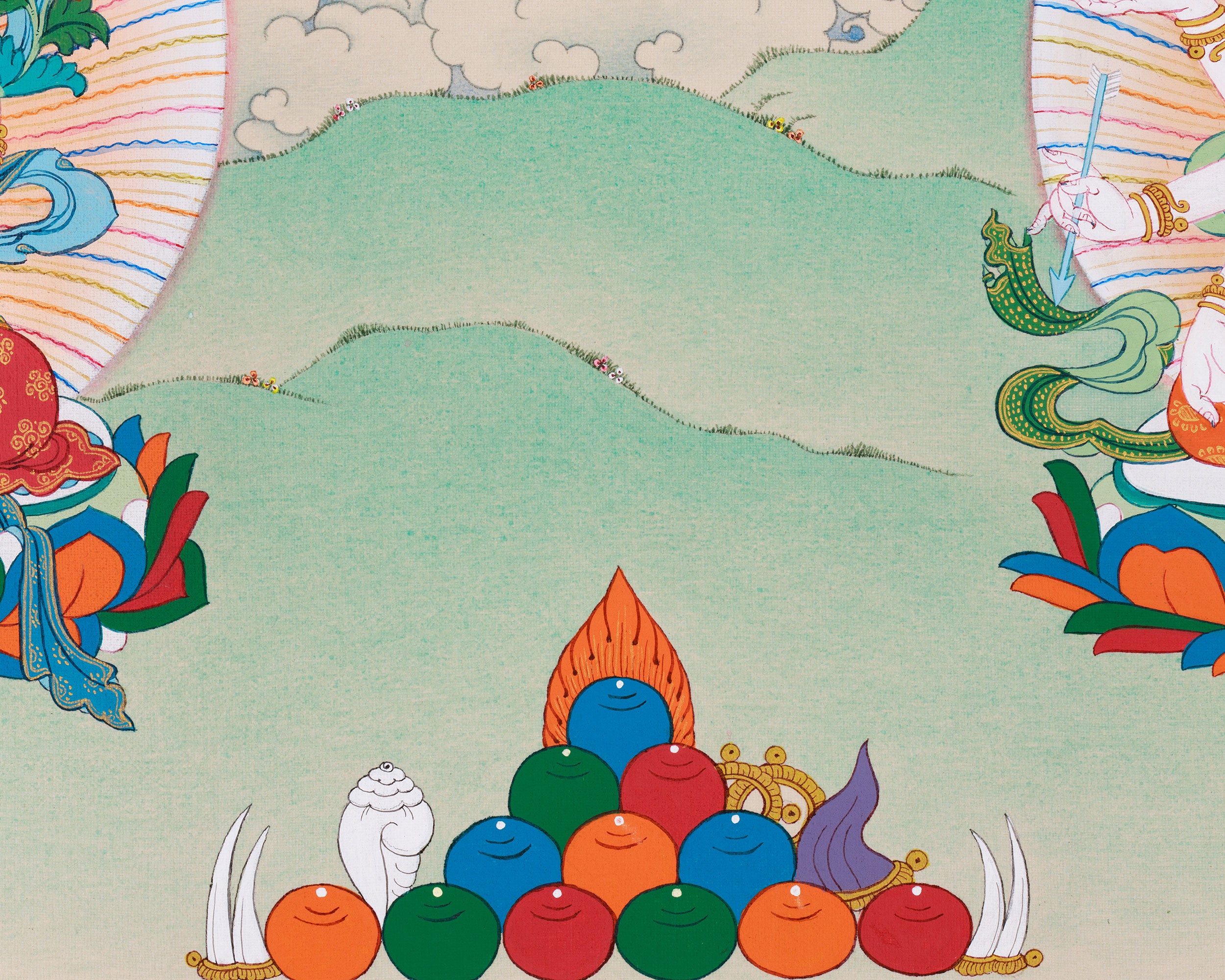 Amitayus with White Tara and Namgyalma Painting | Tibetan Art of Longevity Deities