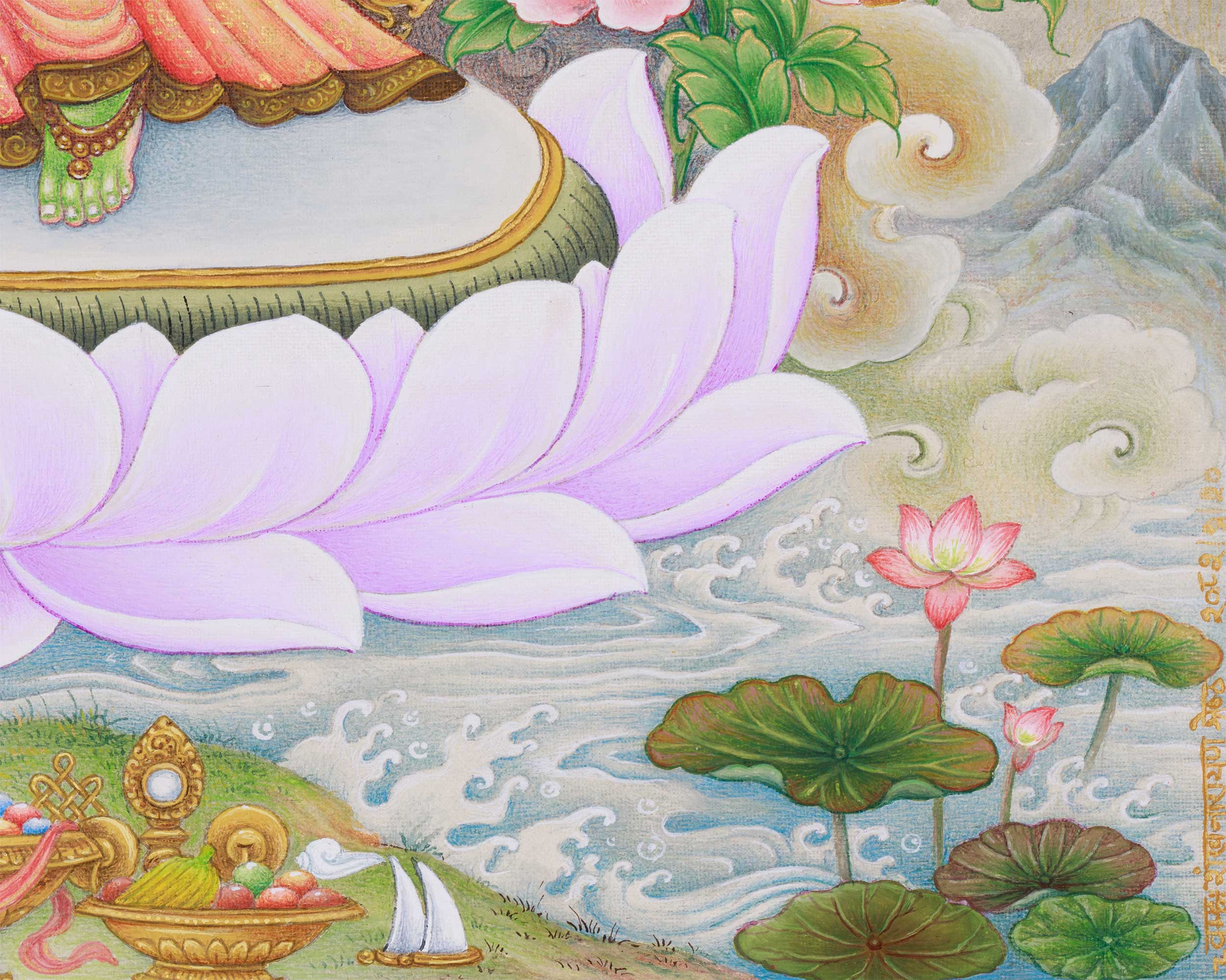 Paubha Masterpiece of Tibetan Goddess Standing Green Tara | Guardian of the Eight Fears