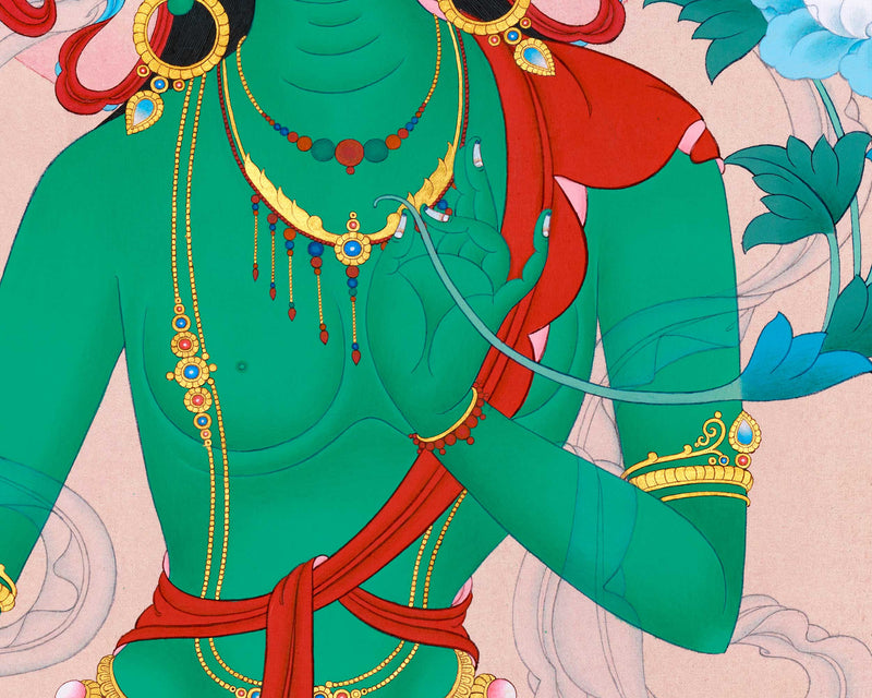 Elegant Green Tara Thangka: Minimalistic Masterpiece