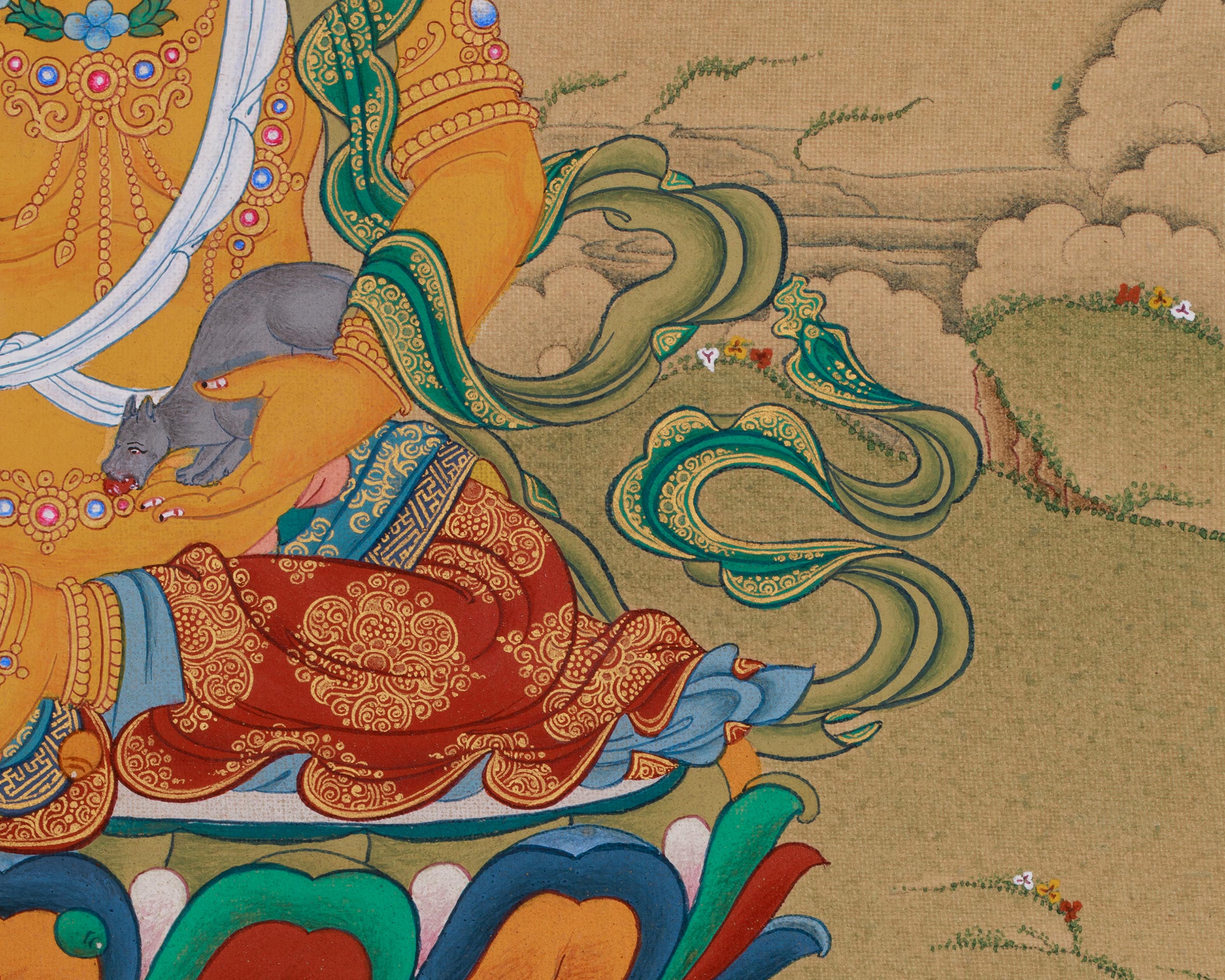 Sacred Thangka of Dzambhala with Ratnasambhava | Buddha of Wealth and Wisdom