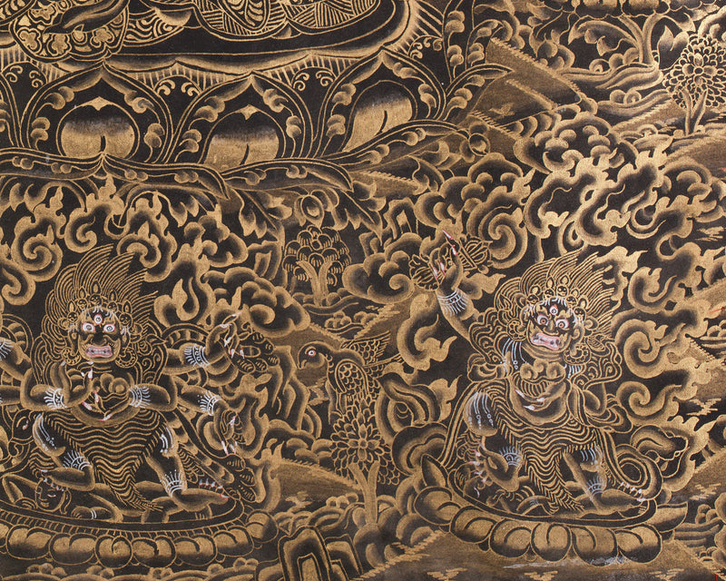 Unique Gold-Embellished lokeswara Thangka | Brocade Mounted