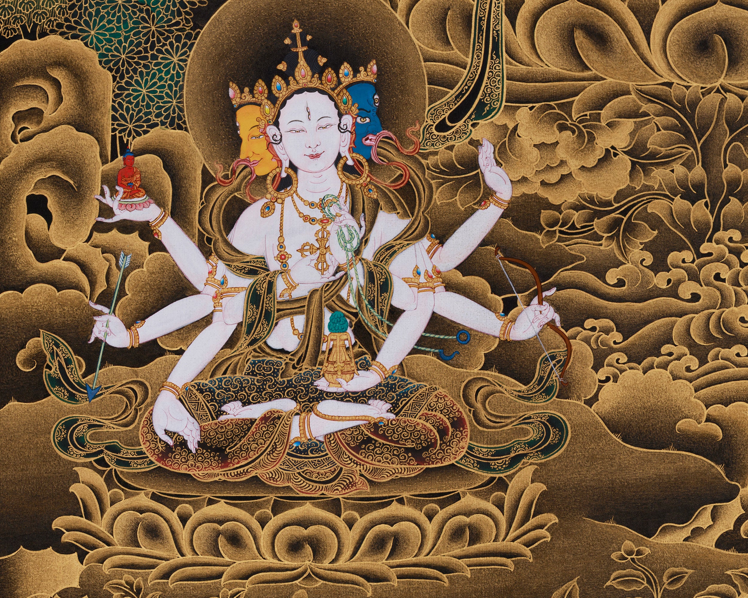 Exclusive White Tara with Amitayus and Namgyalma Thangka | Three Longevity Deities