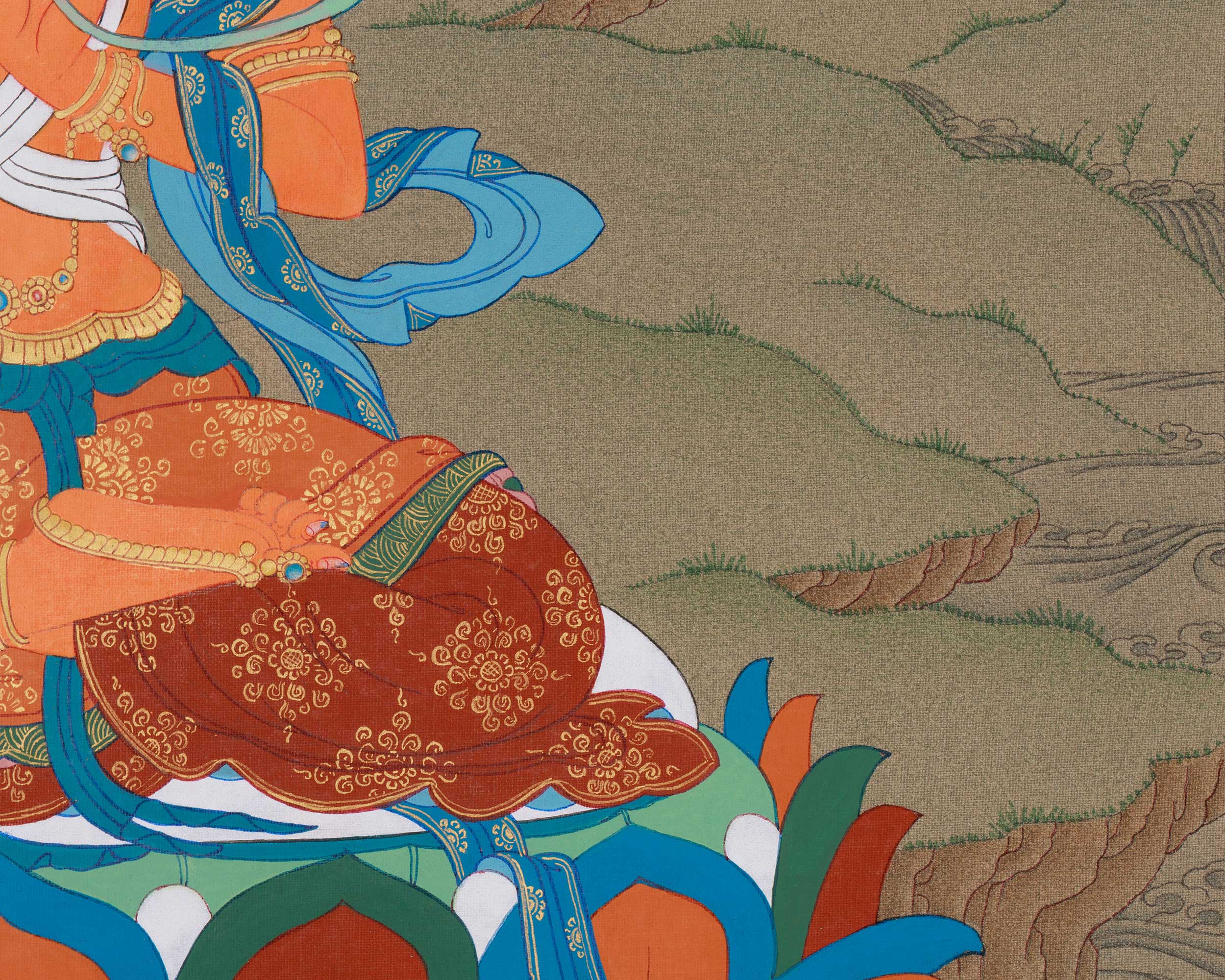 Traditional Handmade Bodhisattva Manjushri Thangka | Embodiment of Learning and Enlightened Mind