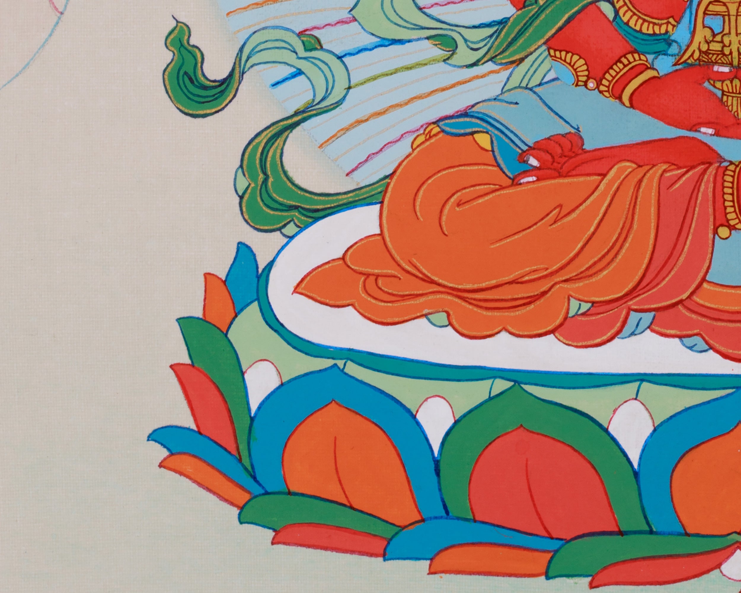 Small Red Buddha, Amitayus Thangka | Brocade Mounted