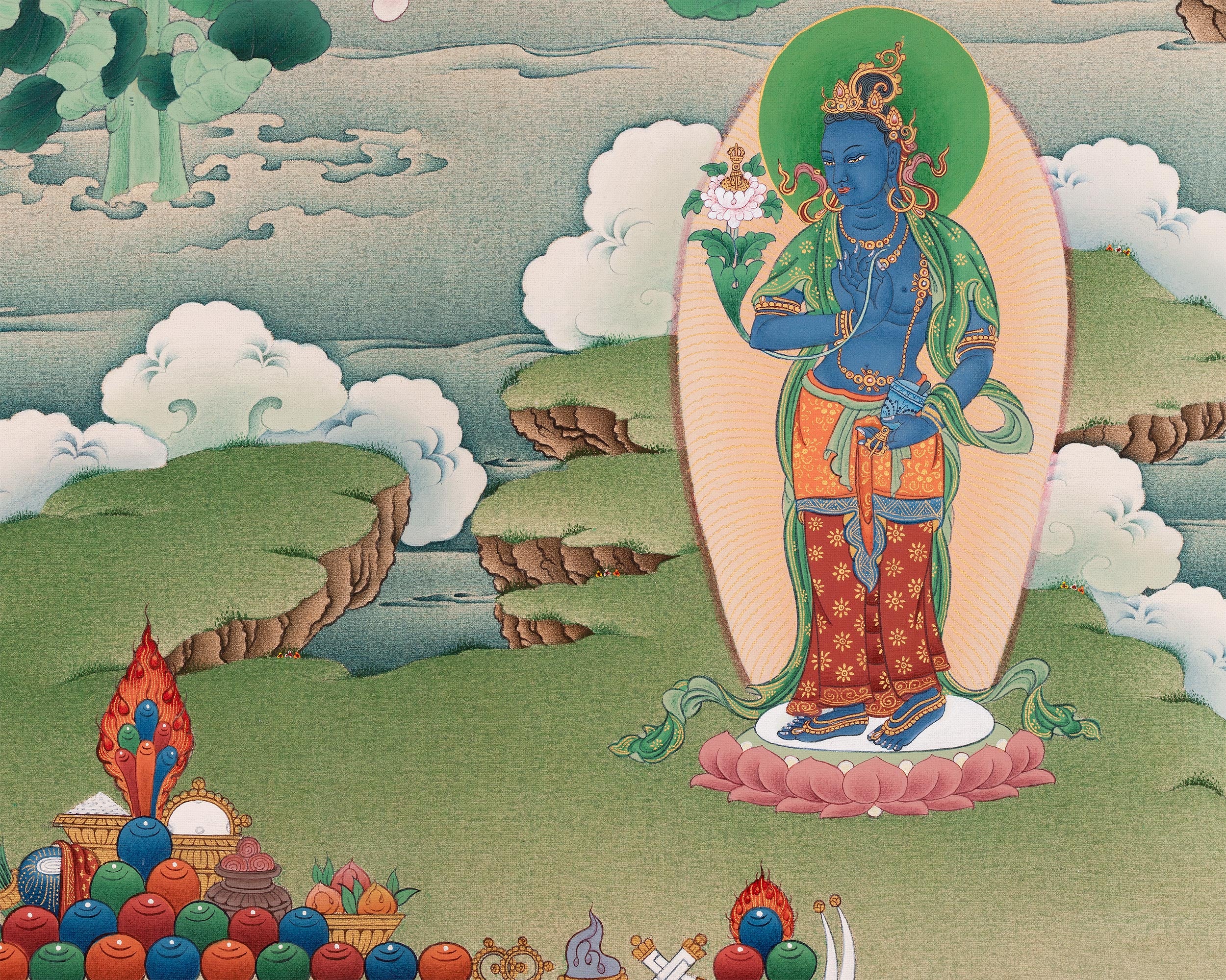 Tibetan Standing Guru with Four Bodhisattva | High-Quality Giclee Canvas Print