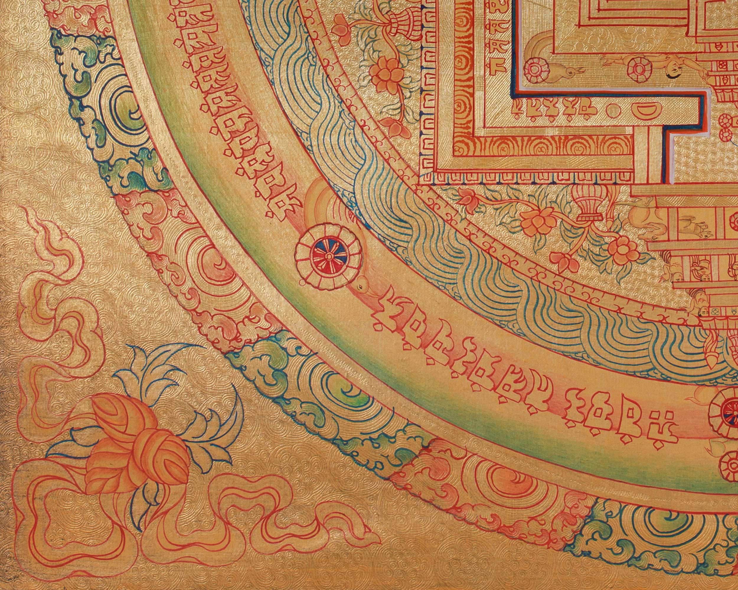 Handmade Kalachakra Mandala Thangka in Gold | Ritual & Meditation Art