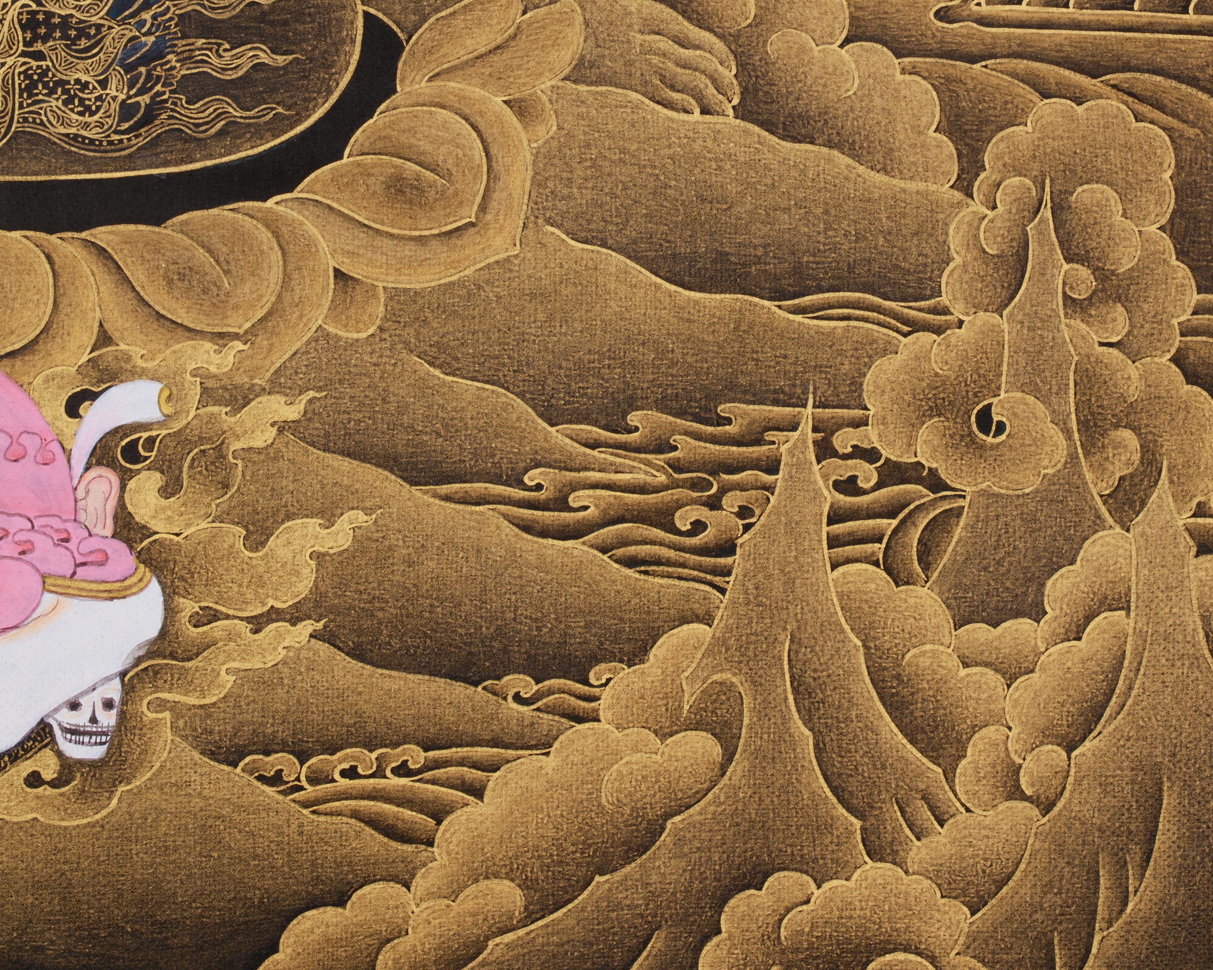 Gold on Black Hevajra Thangka | Fierce Meditational Deity | Vajrayana Buddhism