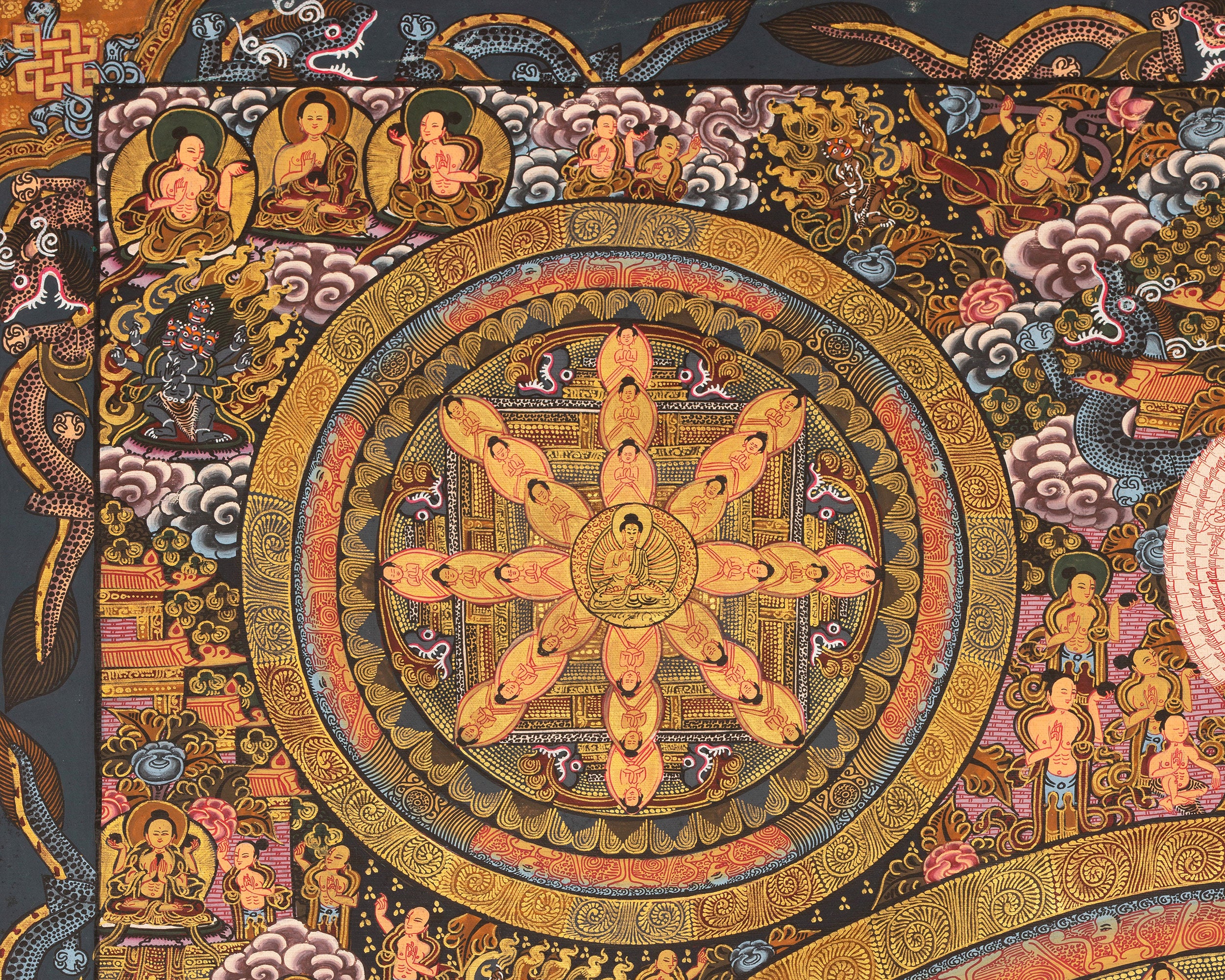 Detailed Buddha Mandala Thangka | Gold Adorned Buddhist Artwork