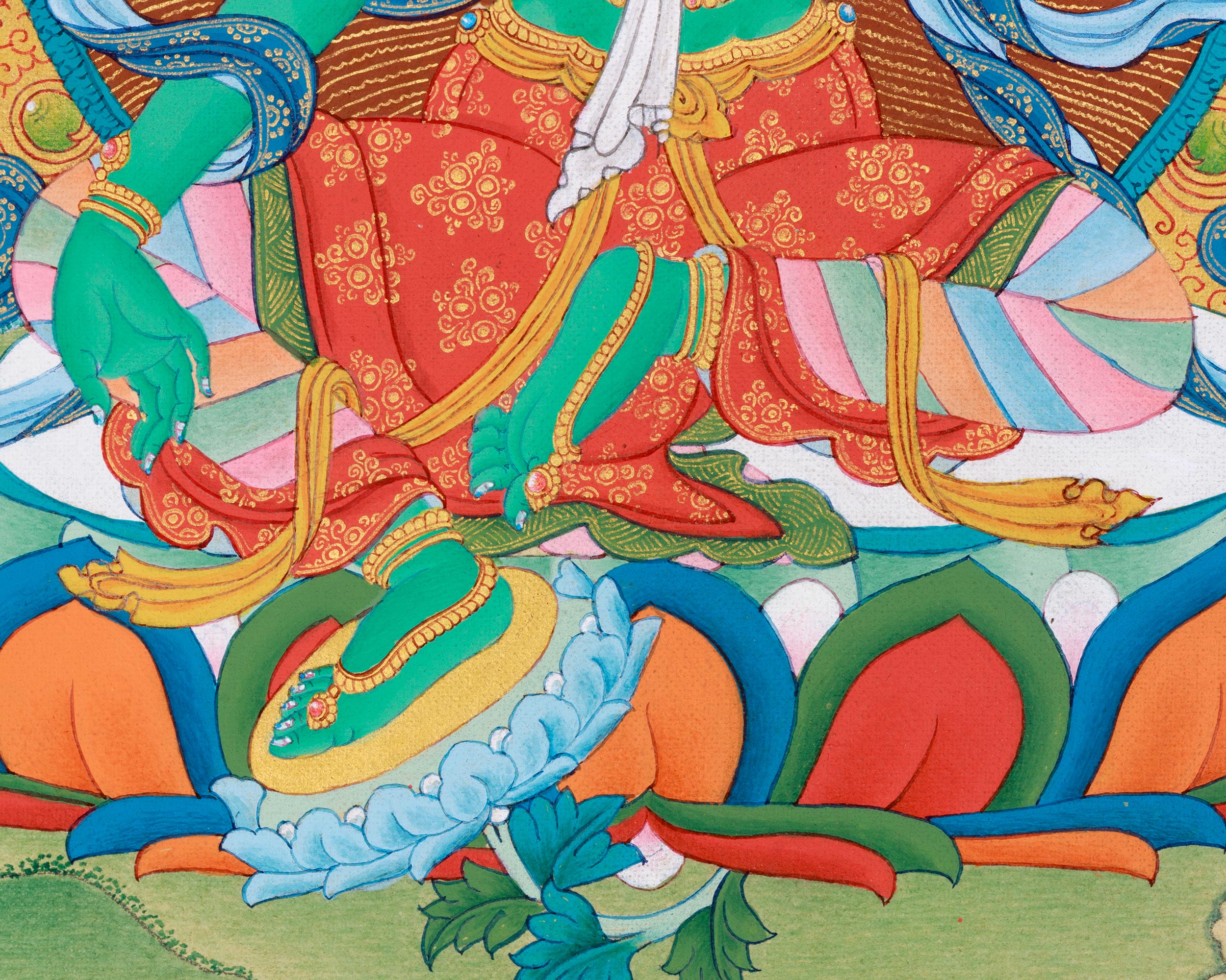 Small Size Green Tara Thangka in Gold