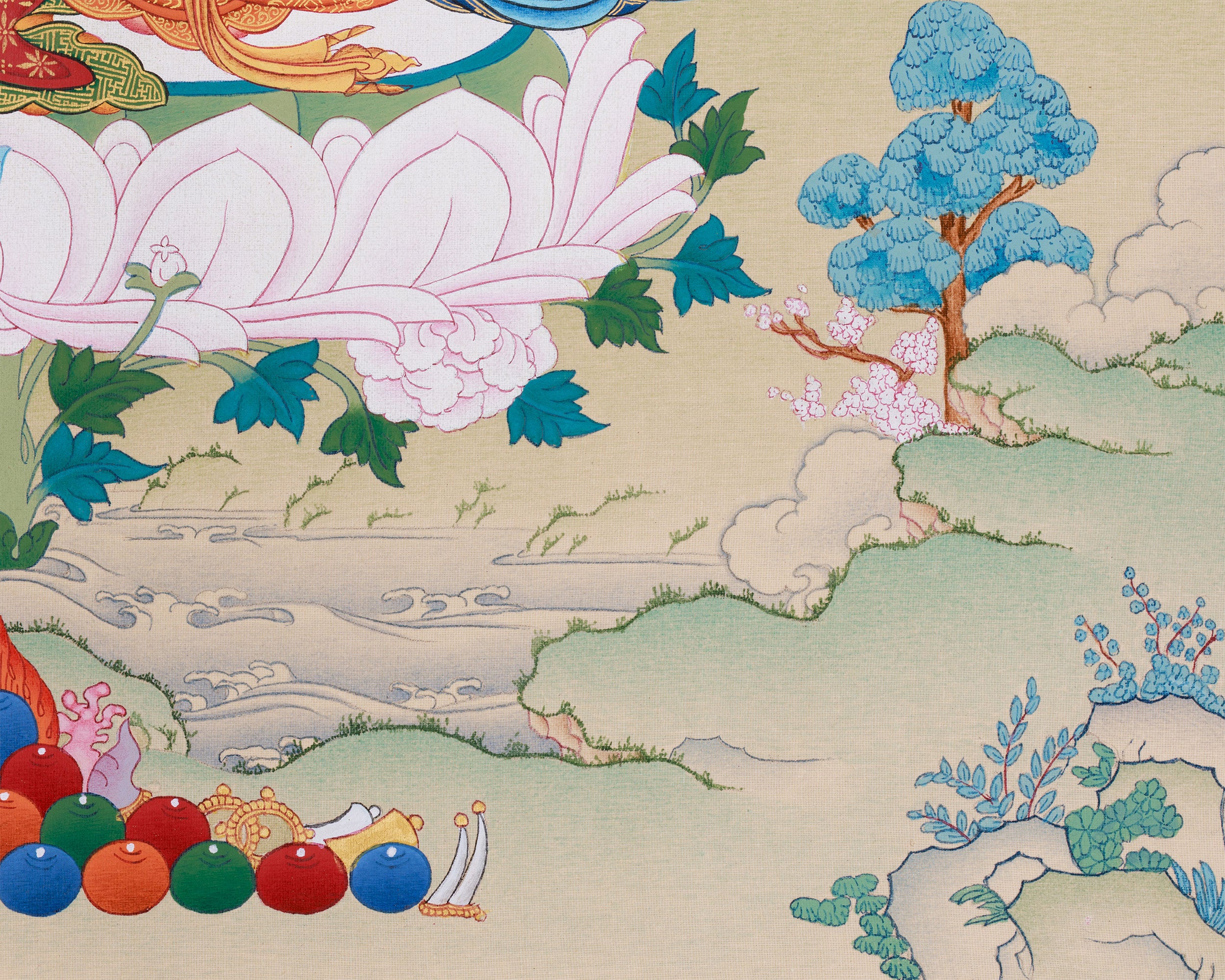Uniquely Hand-Painted Green Tara Protection Deity Thangka | Featuring Amitabha Buddha