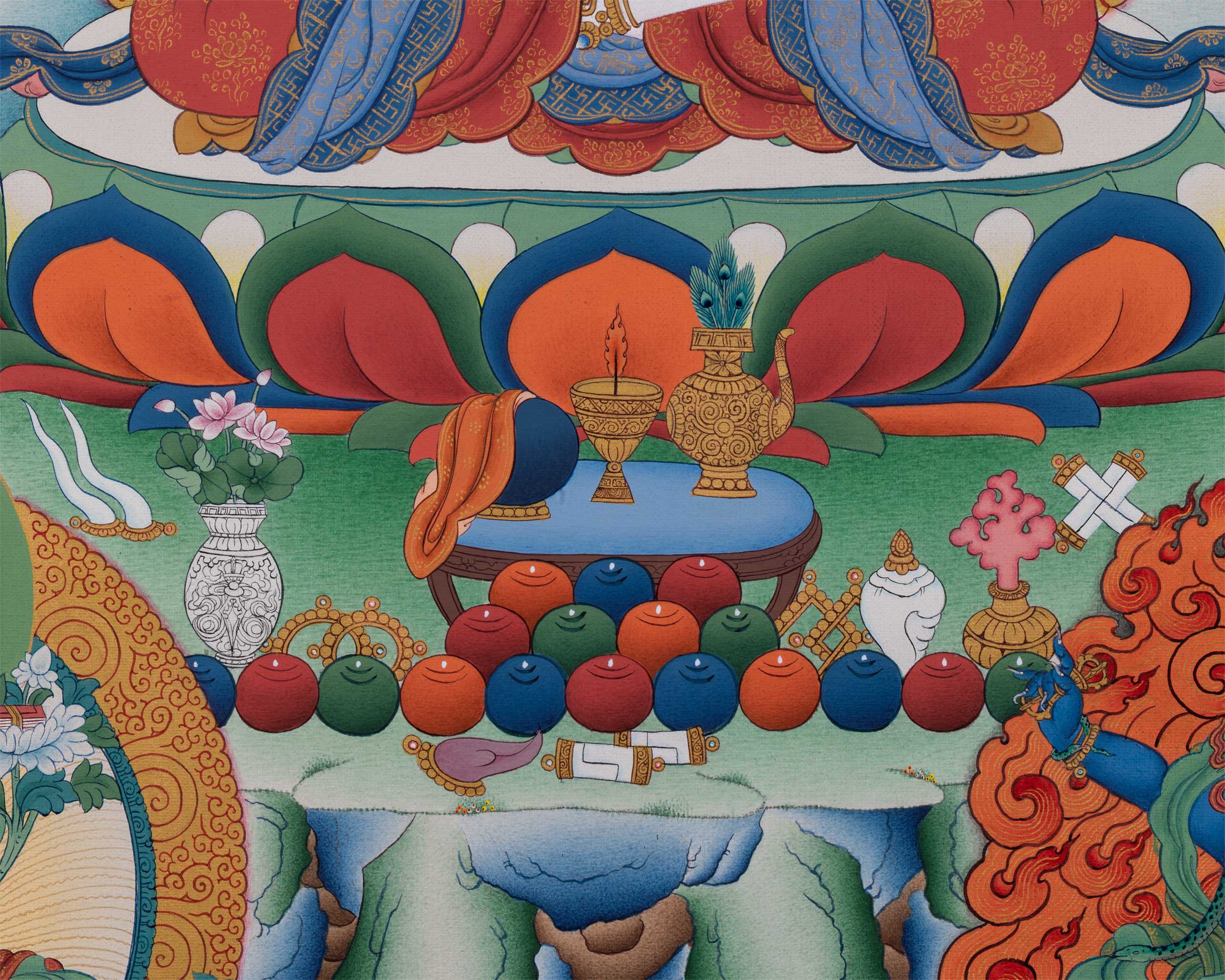 Triad of Compassion-Wisdom-Power: Chenresig, Manjushri, and Vajrapani Thangka Print