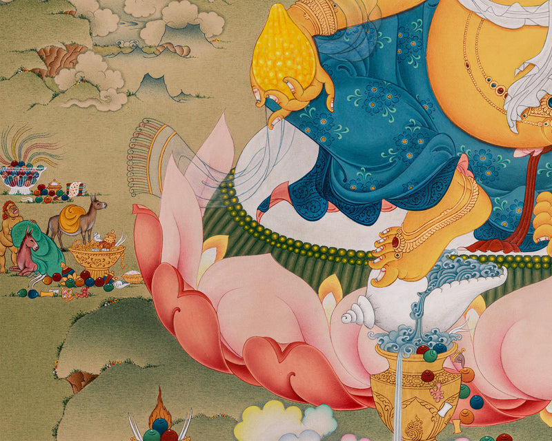 Premium Dzambala Thangka: Hand-Painted with Natural Stone Colors from Lhasa