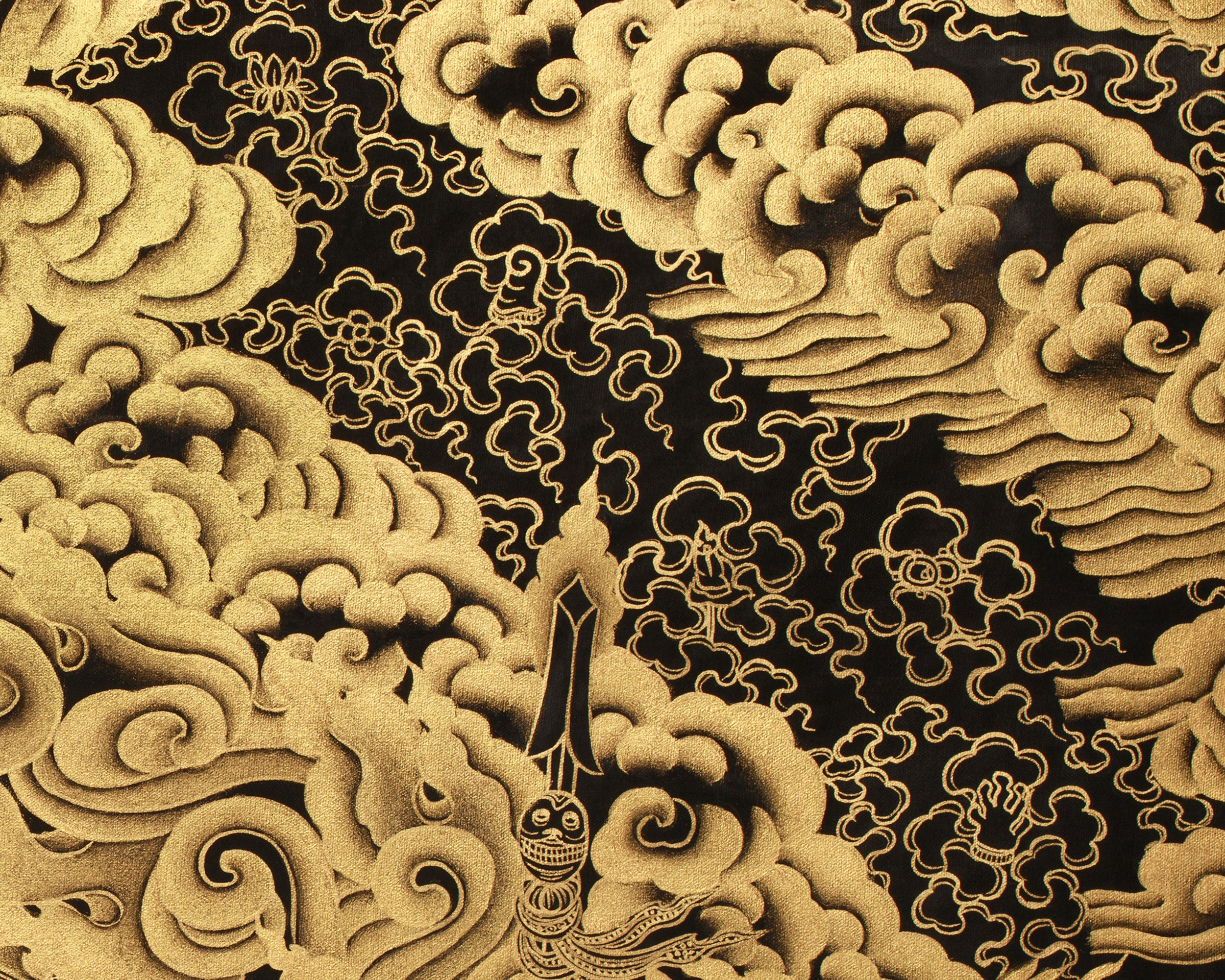 Fierce Protector Mahakala Thangka | Masterful Gold Detail on Black Canvas