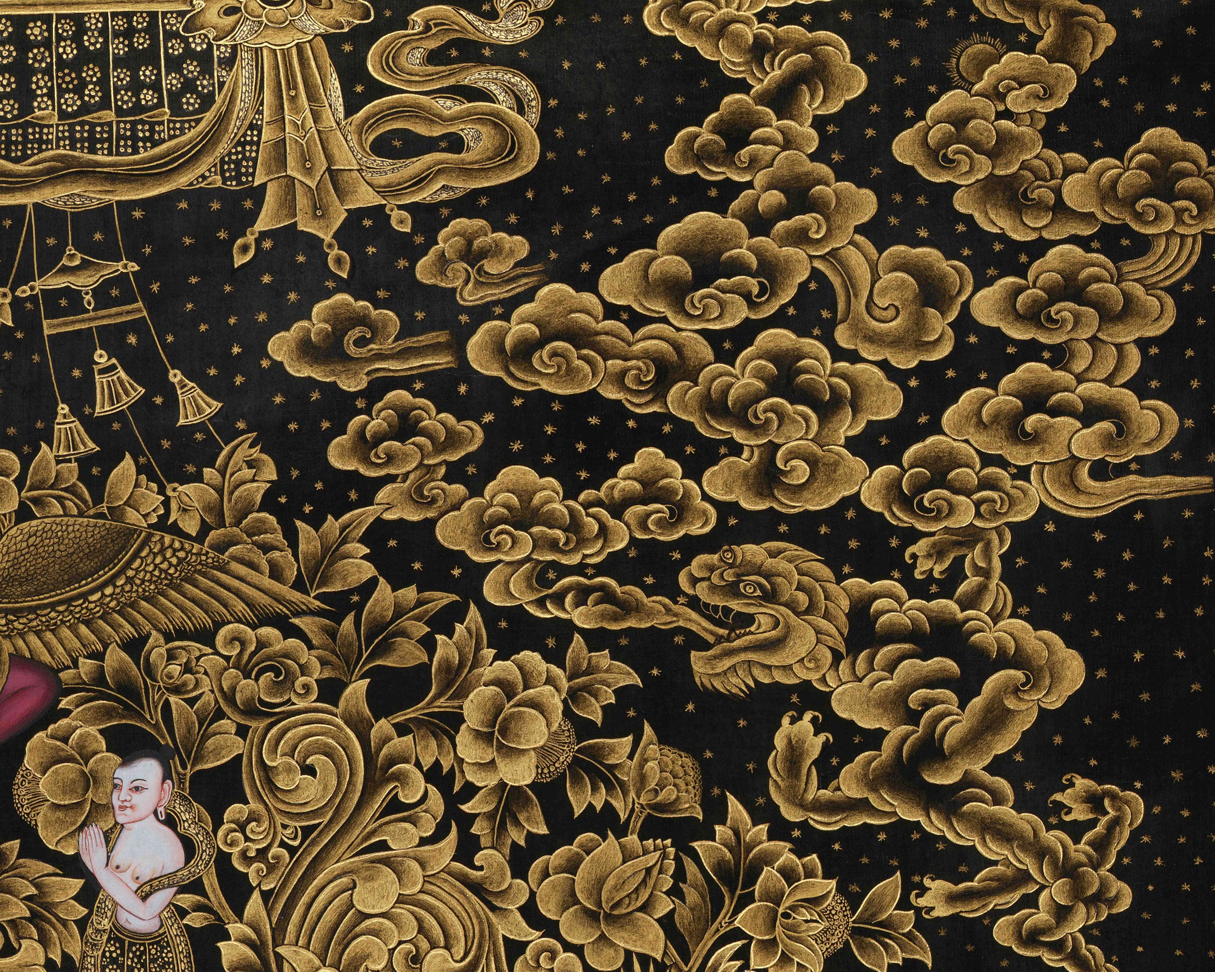 Founder of Buddhism, Siddhartha Gautama | Gold on Black Canvas | Giclée Print of the Buddha